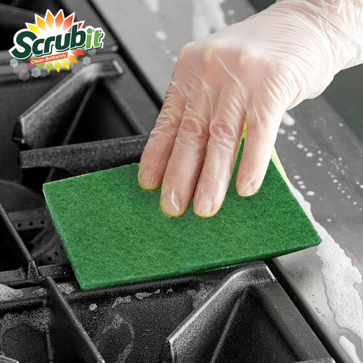 Scouring Pads - Heavy Duty Household Cleaning Scrubber with Non-Scratch Anti-Grease Technology - Reusable Scrubbing Pads - Green, 12 Pack