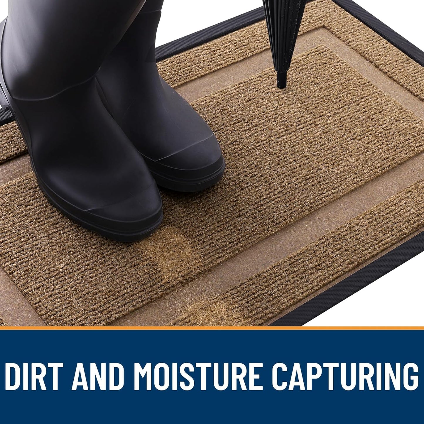 OLANLY Front Door Mat Indoor Outdoor Entrance, Waterproof All-Season, All-Weather Doormat, Sturdy Natural Rubber, Fade Resistant, Low Profile, Easy Clean Patio Porch Entryway Mat, 71x23, Light Borwn