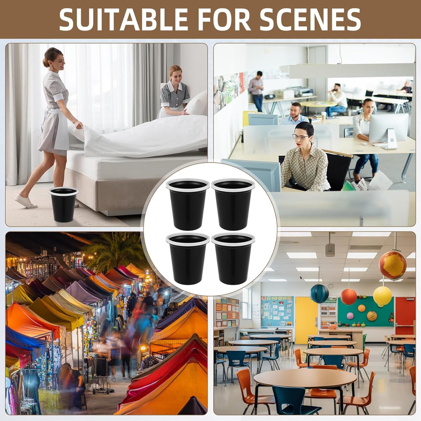 Maxdot 36 Pcs Bathroom Trash Cans Bulk 2 Gallon Small Waste Basket Round Garbage Can Plastic Trash Bin Small Container for Home Dorm Kitchen Office Living Room Study Compact Spaces(Black)