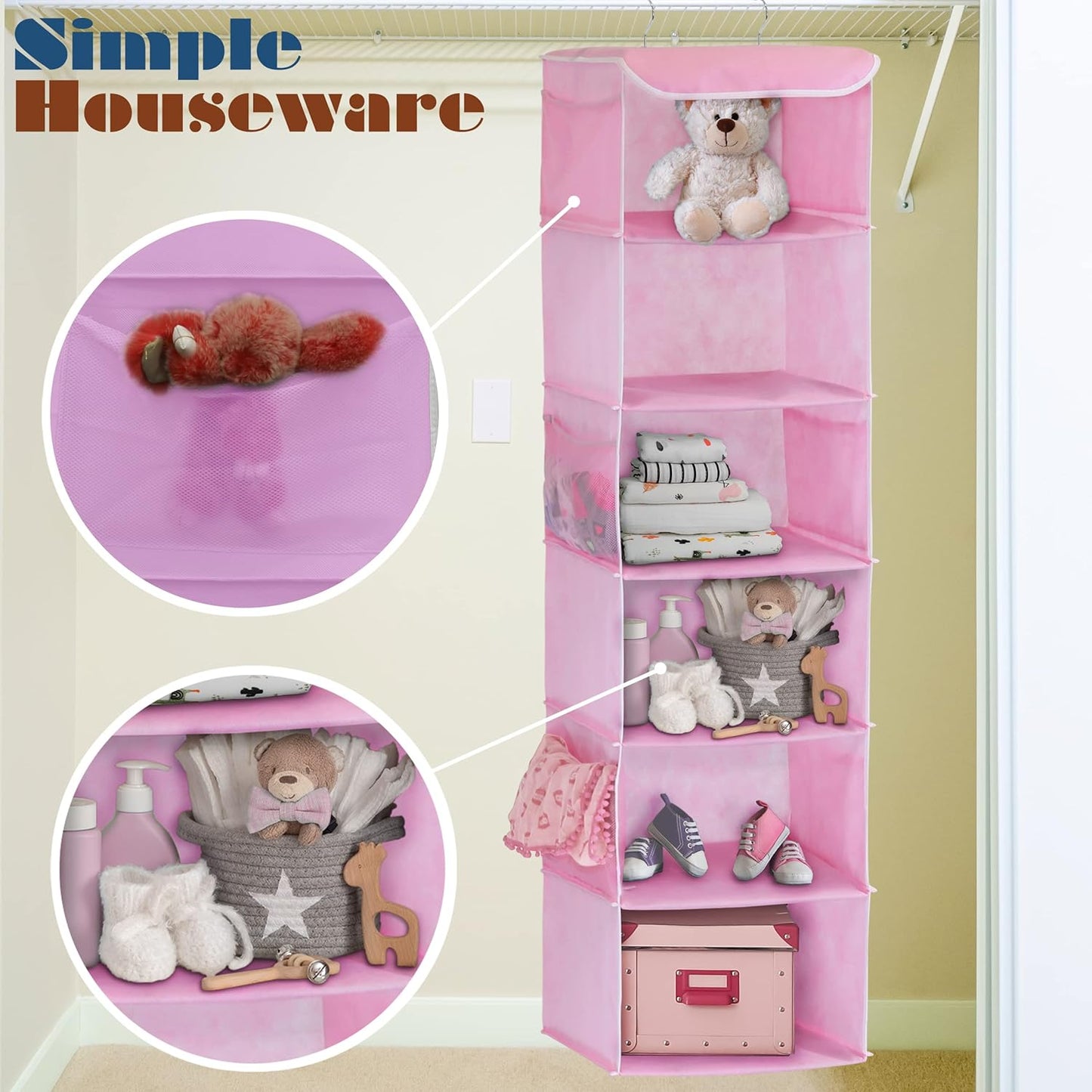 Simple Houseware 6 Shelf Hanging Closet Organizer, Pink