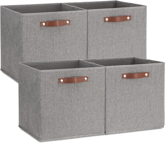 Temary Fabric Storage Cubes - 13 x 13 Collapsible Bins with Handles for Home Organization (Gray)