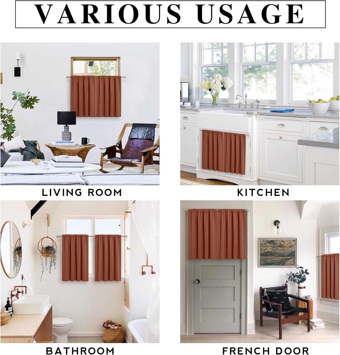 RYB HOME RV Curtains Blackout - Thermal Insulating Privacy Door Windows Camper Curtains for Kids Nursery RV Bunk Bedroom Windows Bathroom, Width 29 x Length 24, Burnt Orange, 2 Pcs
