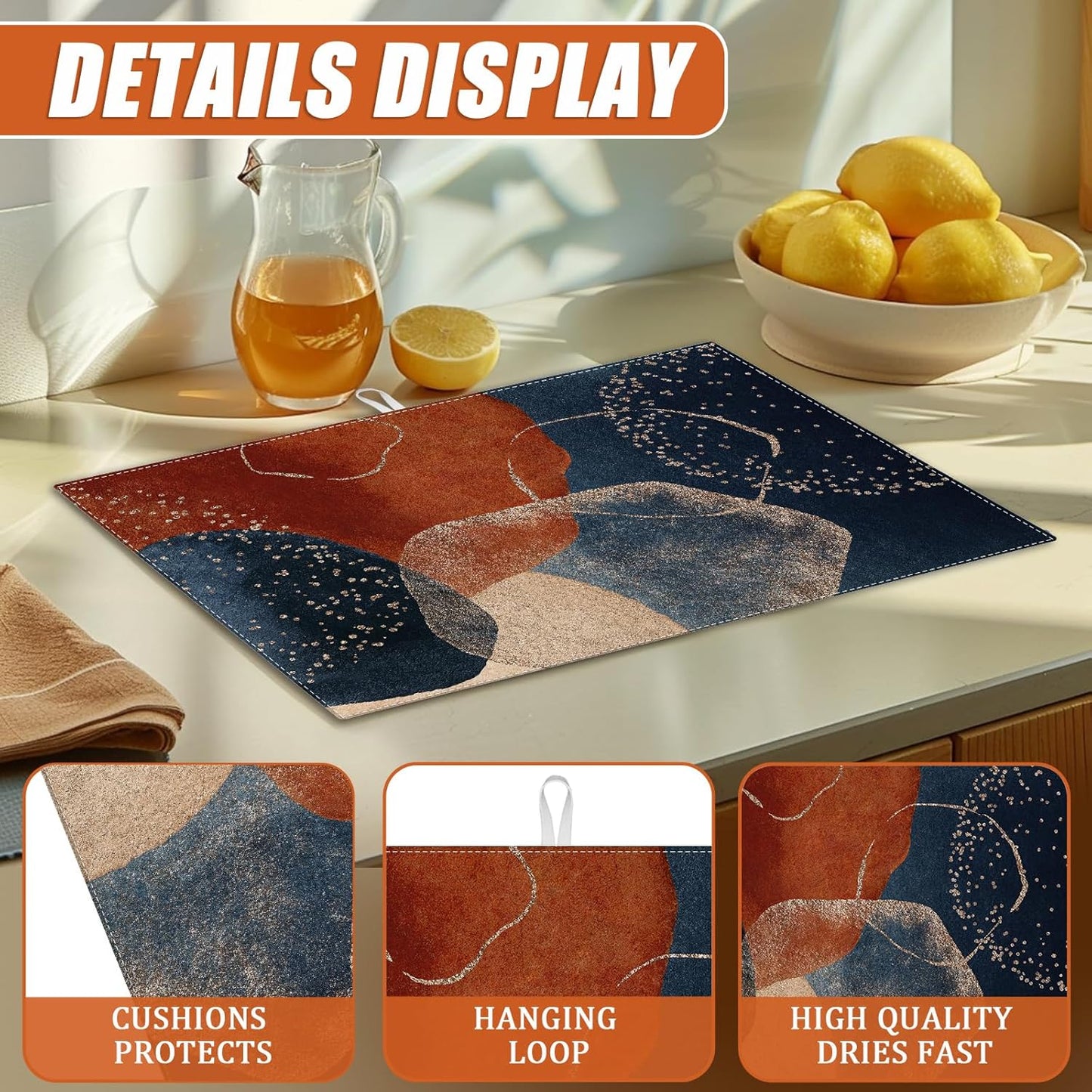 Abstract Stones Art Dish Drying Mat for Kitchen Counter Microfiber Absorbent Dish Kitchen Drying Mat Draining Reusable Washable for Dishes/Utensils/Counterto