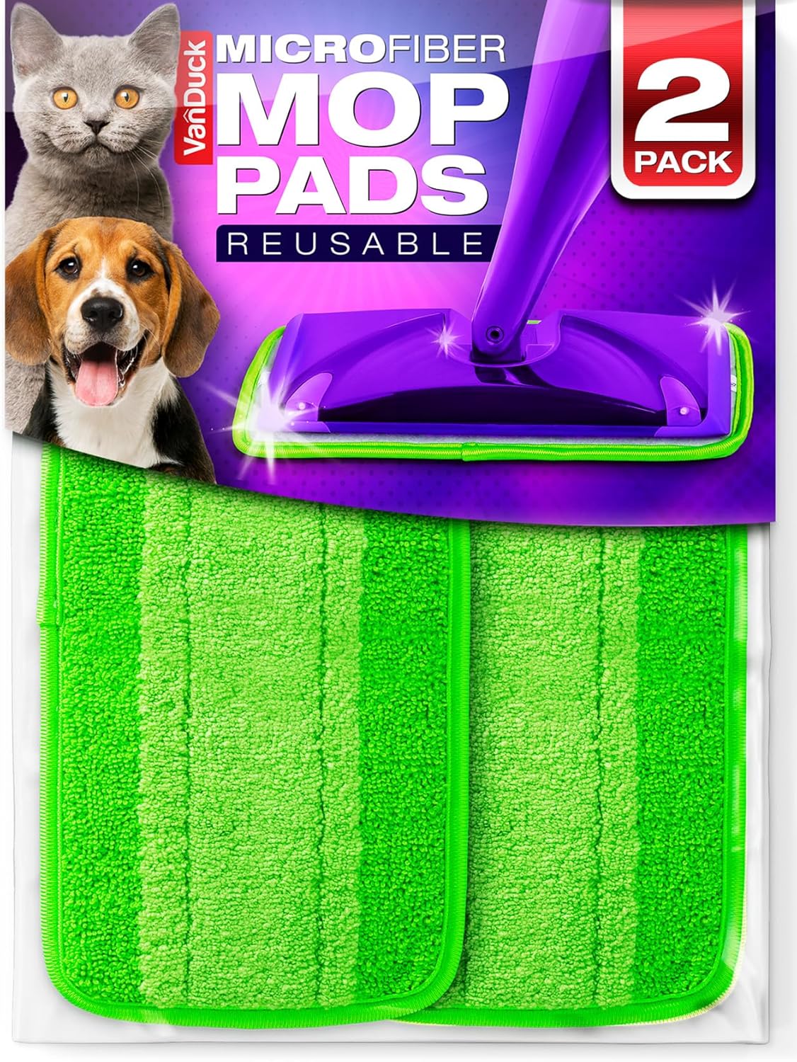 VanDuck Reusable Mop Pads Compatible with Swiffer WetJet (2 Pack) - Microfiber Mop Refill for Wet Mopping Cloths - Hardwood Floor Cleaning Spray Pads are Reusable Replacements