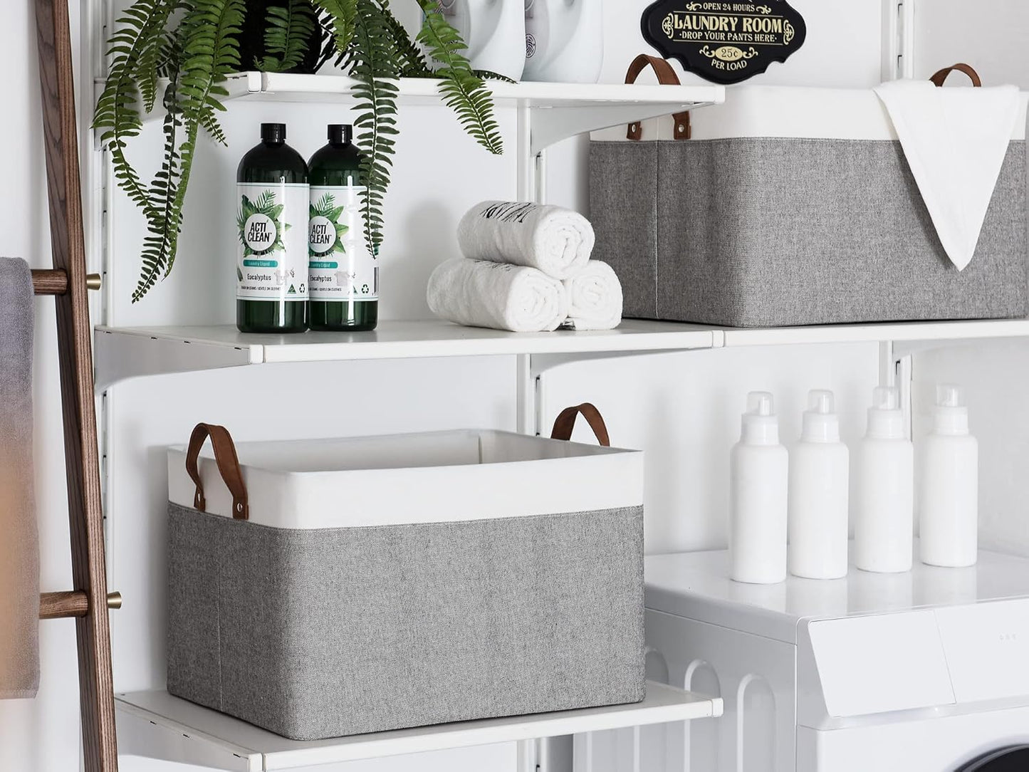 StorageWorks 45L Large Storage Bins for Closet and Shelves, Fabric Organizer Baskets with Metal Frame for Clothes, Towels, Collapsible Storage Basket, Gray and White, 2-Pack