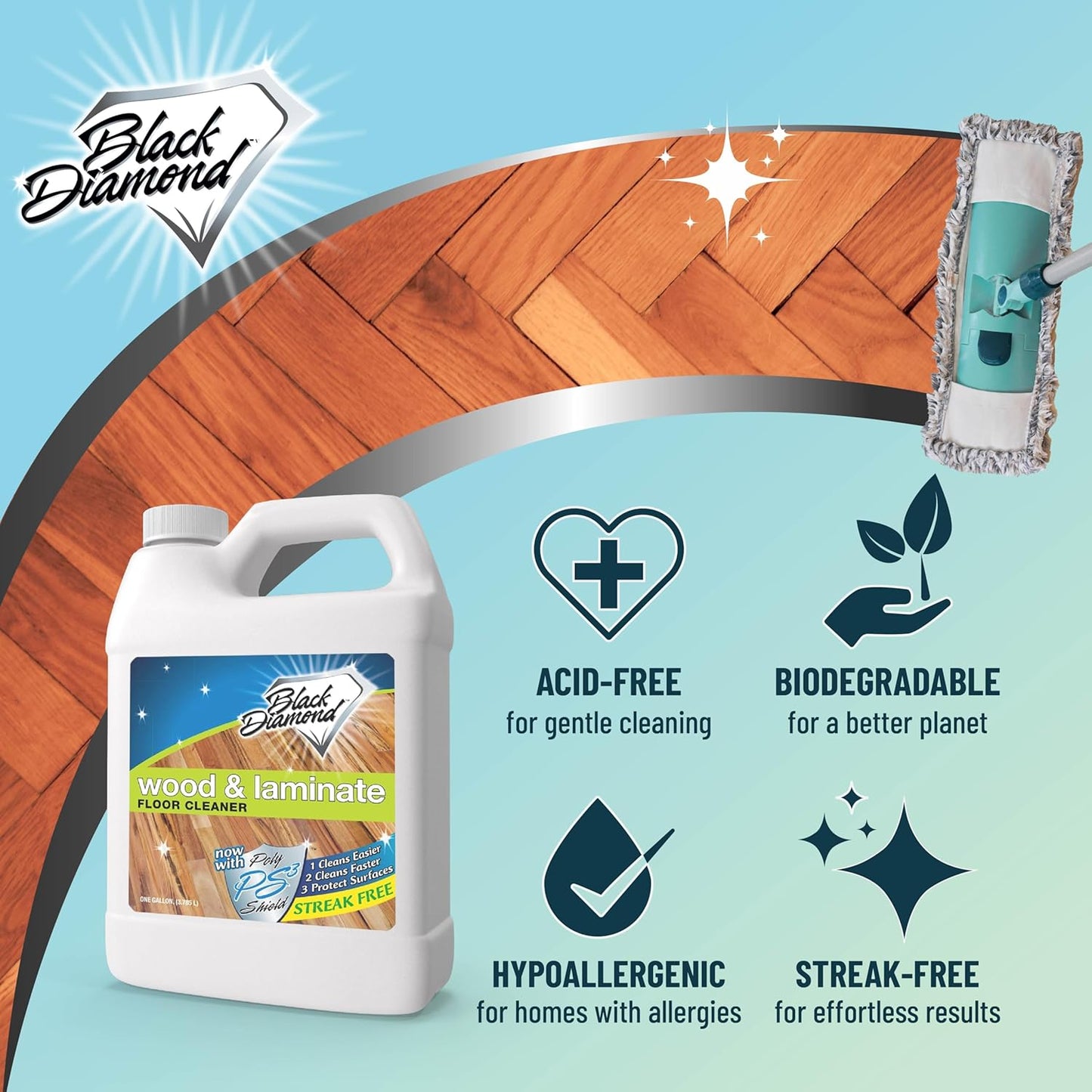 Black Diamond Stoneworks Wood & Laminate Floor Cleaner- Ready to Use Non-Toxic No-Rinse Formula - Safe for Vinyl, Wood, and Engineered Floors (128 Fl Oz)