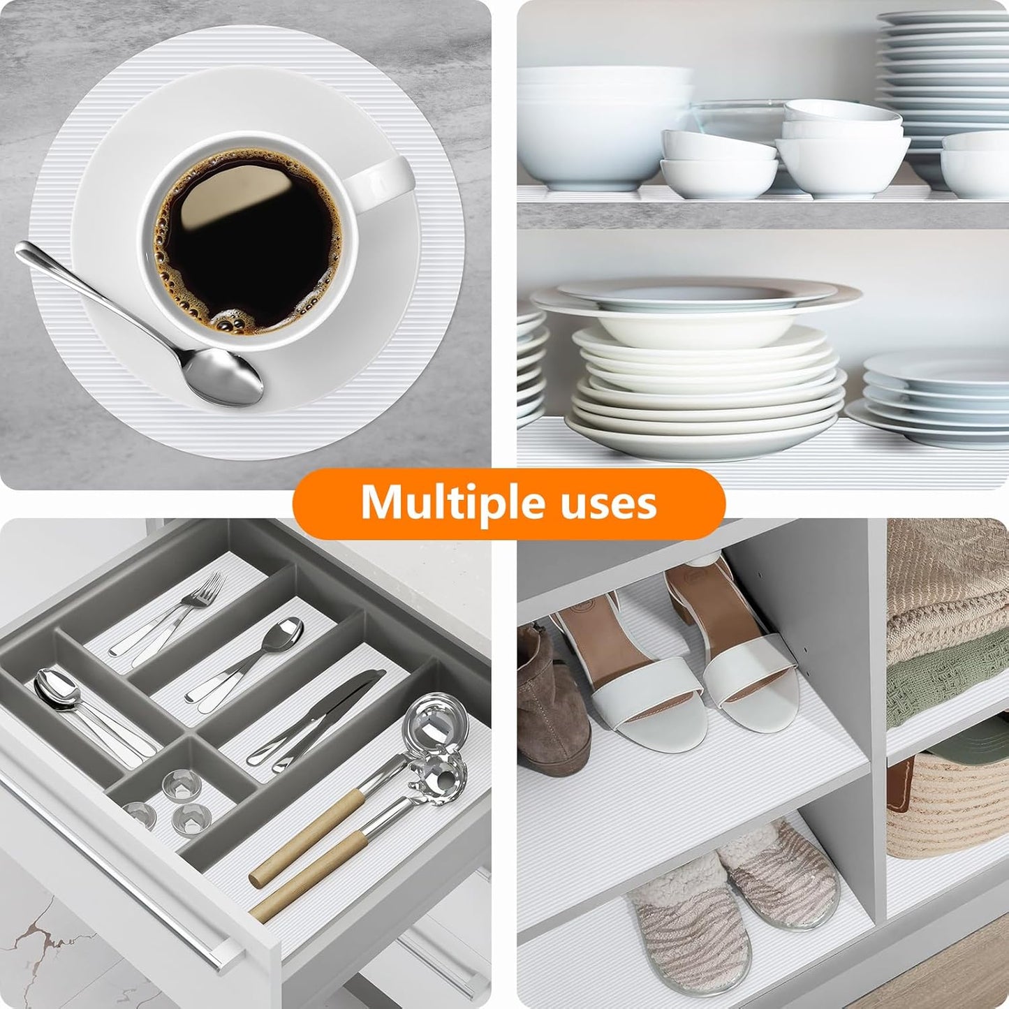 Shelf Liners for Kitchen Cabinets Drawer Liner Non Adhesive Cupboard Mat EVA Material Waterproof Refrigerator Mats Washable Fridge Liner for Cupboard and Desks Liner White 17.3 x 393.7 Inches