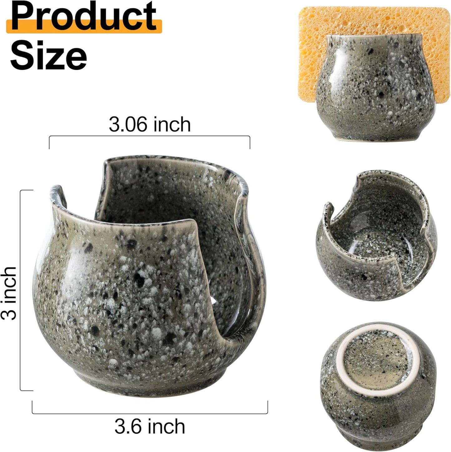 Ceramic Sponge Holder, Kitchen Sponge Holder Sink Caddy Organizer Dish Rack for Kitchen Sink Suction, Bathroom, Brush, Special Gray