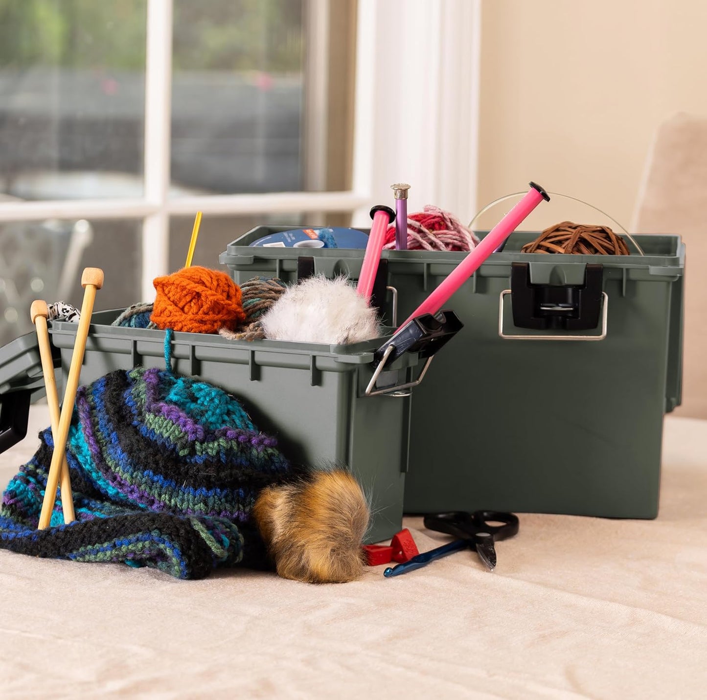 Sheffield 12774 XL Storage Bins With Lids, 2-Pack Stackable Storage Bins, Made in USA, Lockable and Water-Resistant Containers with Lids, Plastic Containers for Home, Classroom, and Dorm