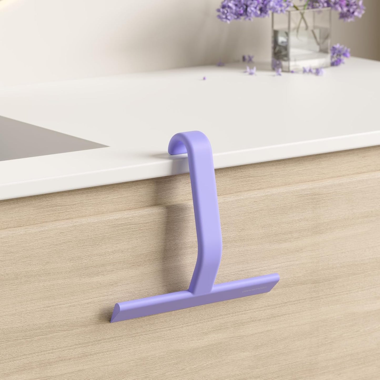 dancemoon JustHang Shower Squeegee for Glass Doors, All-one-Piece Silicone with Built-in Hook Design for Easy Hanging and Cleaning, 10 Inch Purple