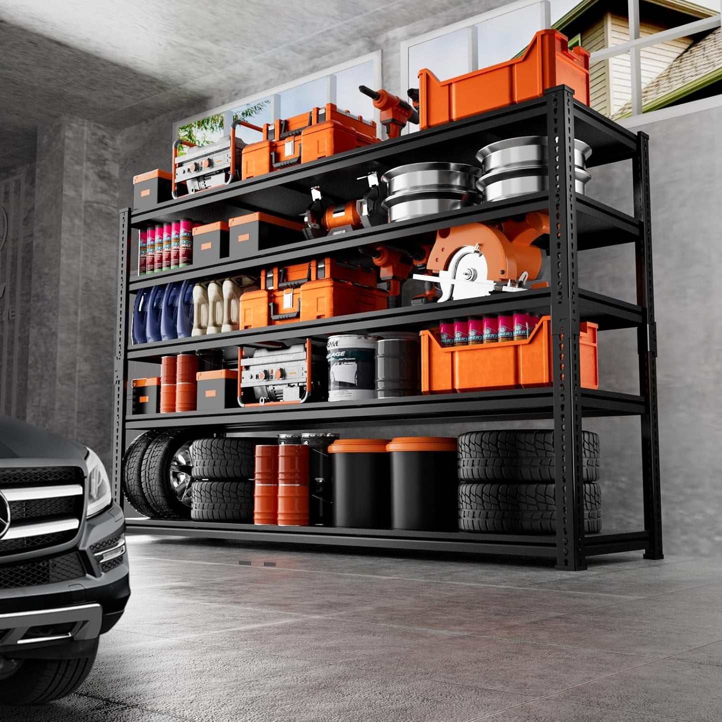 Storage Shelves Heavy Duty 4 PCS, 60" L x 24" W x 78" H Garage Storage Shelves Unit Loads 3700LBS, 5-tier Adjustable Metal Industrial Utility Shelf Rack for Kitchen, Laundry Room, Warehouse, Basement