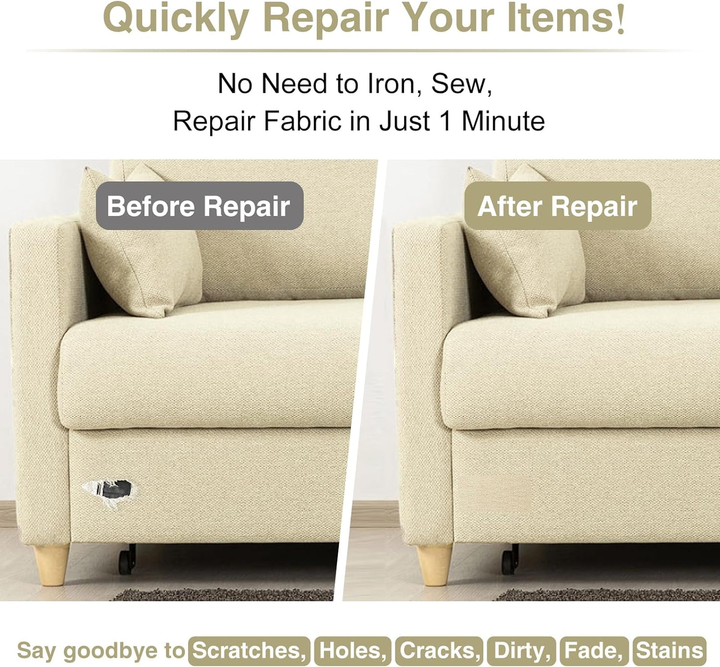 Canvas Repair Tape 4×70 Inch Waterproof Self-Adhesive Fabric Repair Patch for Repairing Boat Covers,Tents,Patio Umbrellas,Car Seats,Luggage,Sofas.(Khaki)