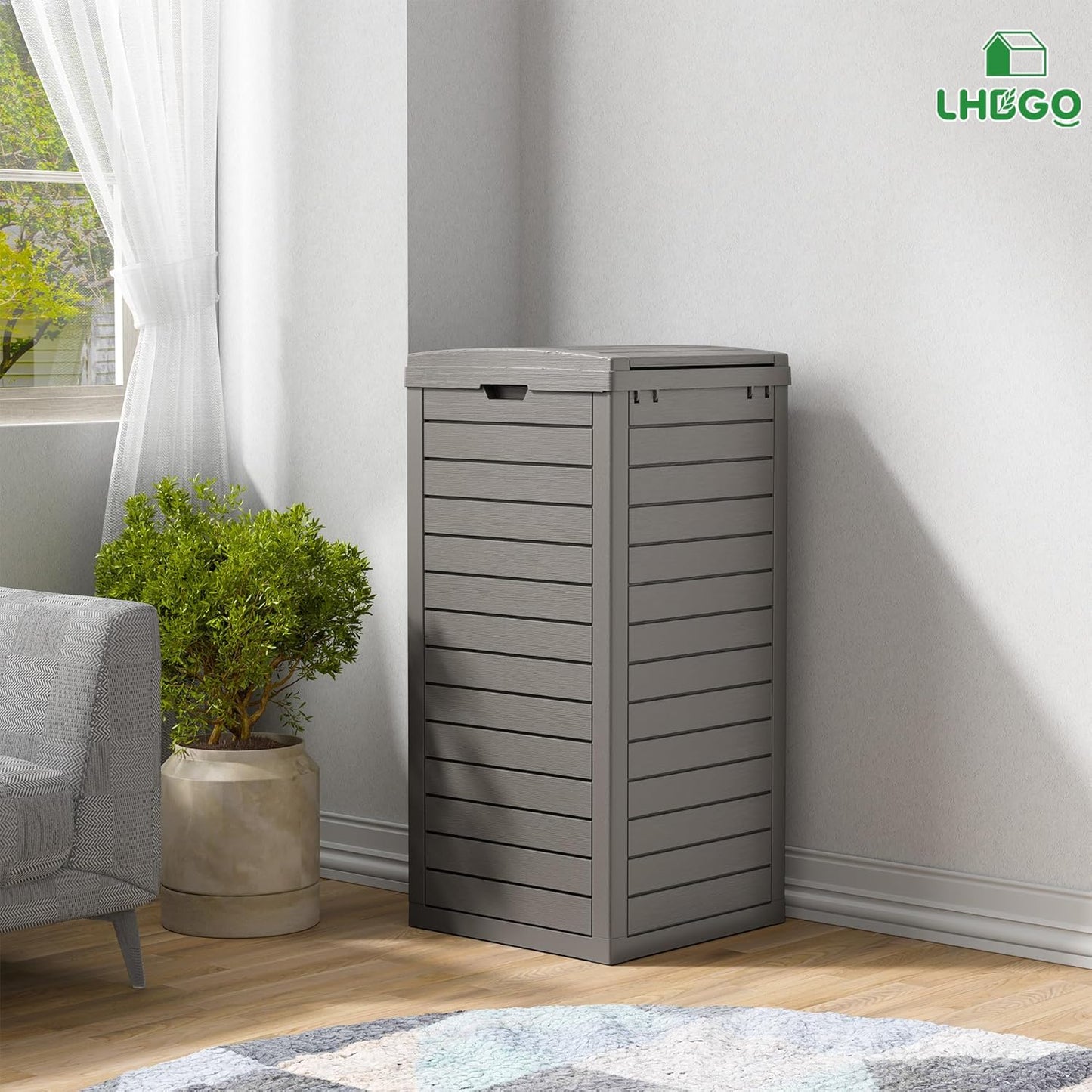 Outdoor Trash Can, 2 Set of 31 Gallon Garbage Can with Tiered Lid and Drip Tray, Waterproof Resin Patio Waste Bin for Garden, Backyard, Deck