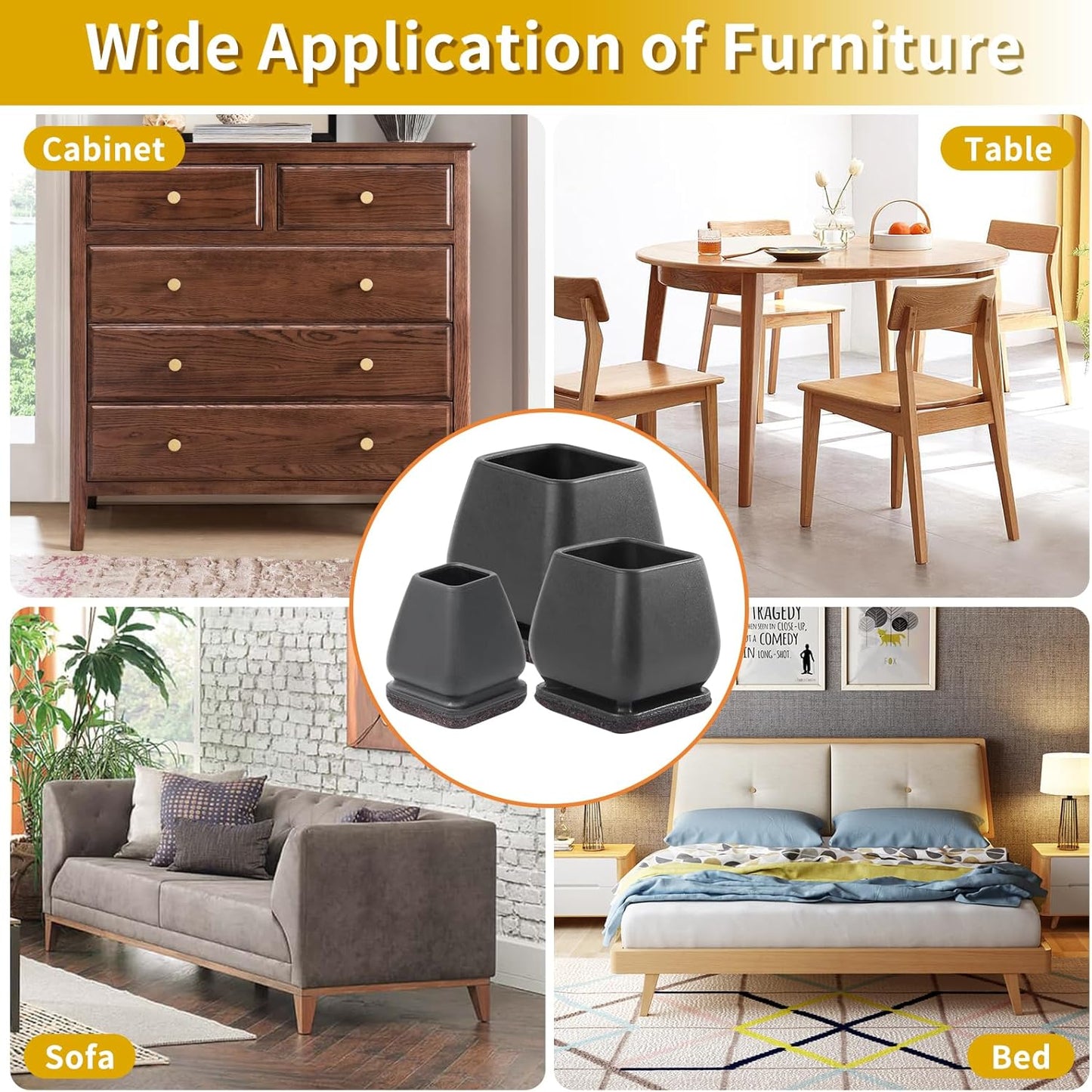 Ezprotekt 24 Pcs Square Silicone Chair Leg Floor Protectors for Wood Floors, Black Felt Furniture Pads Caps, Bar Stool Leg Floor Protectors Covers for Dining Table Chair (Fit 1.1"- 1.45")