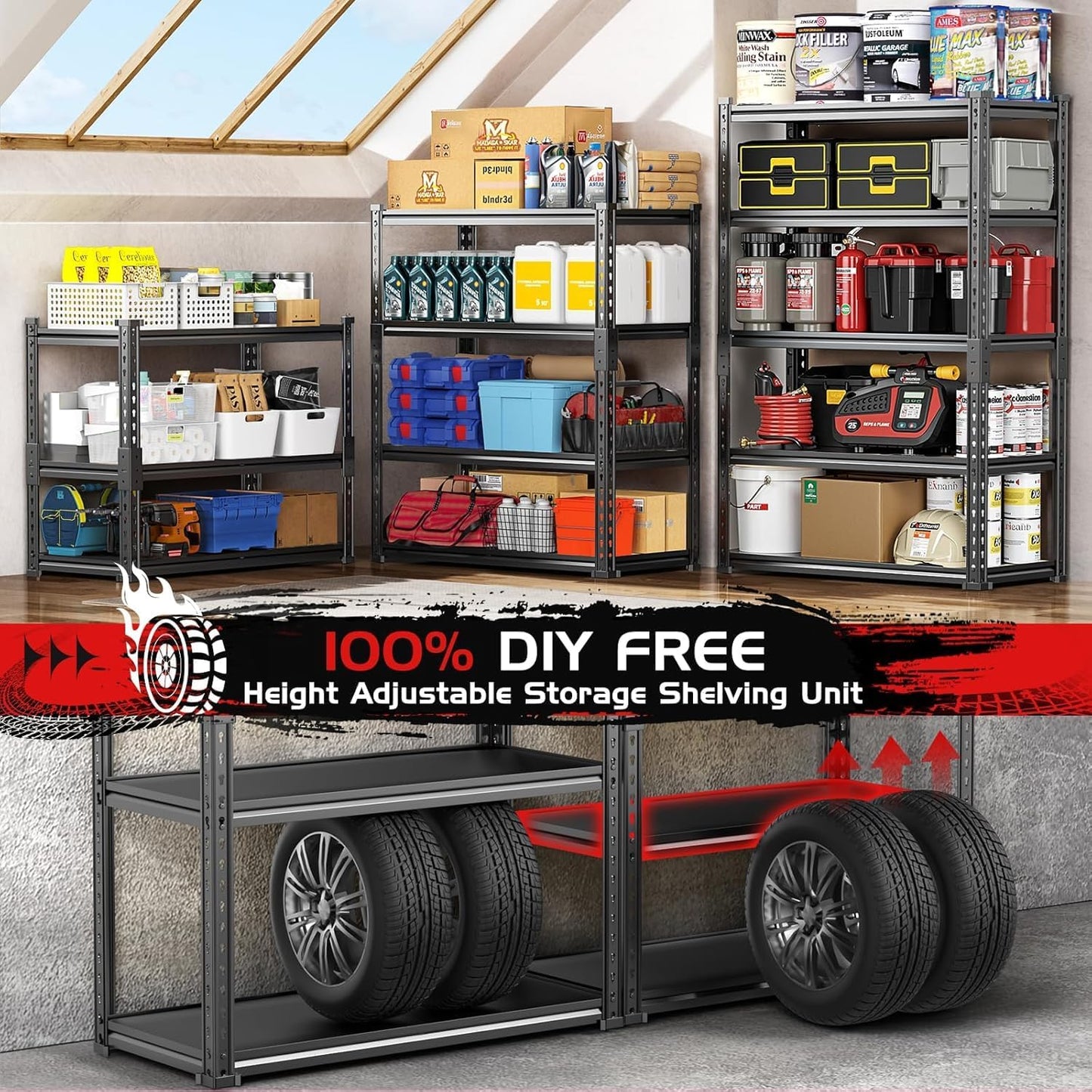 TigerParty 2050LBS Heavy Duty Garage Shelving, 5-Tier Adjustable Storage Shelves, Metal Shelving Unit and Storage Rack for Pantry, Basement, Warehouse, 72" H x 36" W x 16" D, Melamine Faced Board