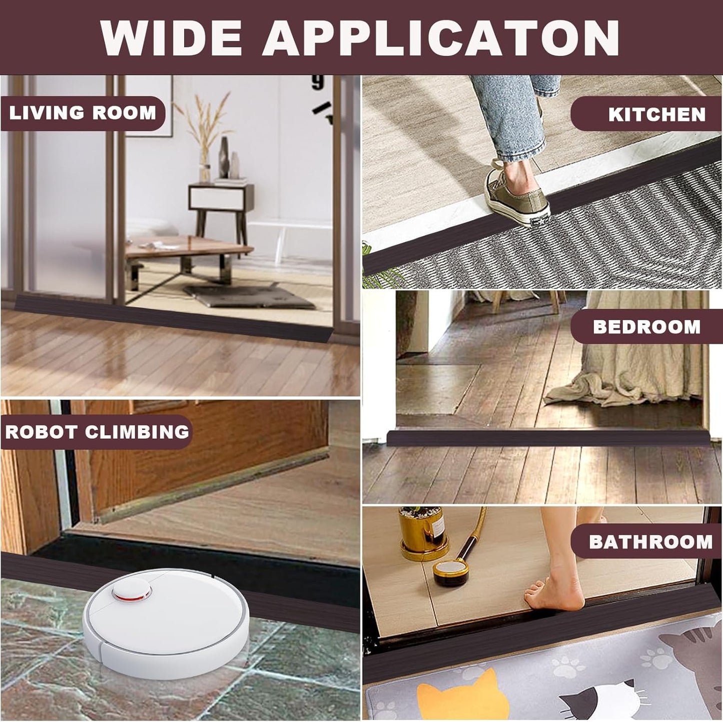 Vinyl Door Threshold Flooring Transition Strip Self Adhesive Carpet Edging Strip for Laminate Doorway Edge Threshold from 1/5" to 2/5" (Black Walnut Wood Grain, 10 Ft)