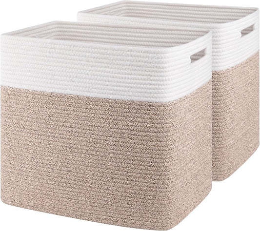 OIAHOMY Storage baskets for Shelf, Large Collapsible Storage Bins, Blanket Basket Living Room, 16.5 x 13 x 15 Inches-Pack of 2-Brown