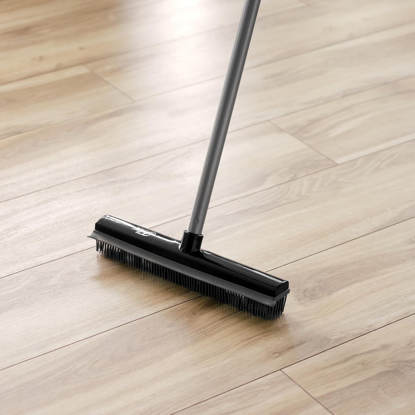 Fuller Brush Rubber Broom – for Carpets Floors Stairs Upholstery – Electrostatic Action Removes Pet Hair Lint Fuzz Dirt Particles – Built-in Squeegee Tackles Wet Messes (Complete Broom)