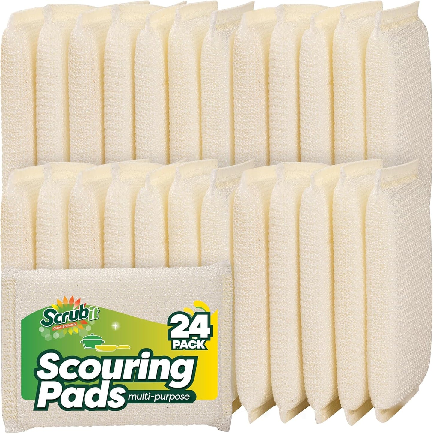 24 Pack Scrub Sponges Kitchen by SCRUBIT, Multi-Purpose Scouring Pads, Non-Scratch Cleaning Sponges for Dishes, Pots & Non-Stick Cookware - Long Lasting Dish Scrubbers for Kitchen, Bathroom & More