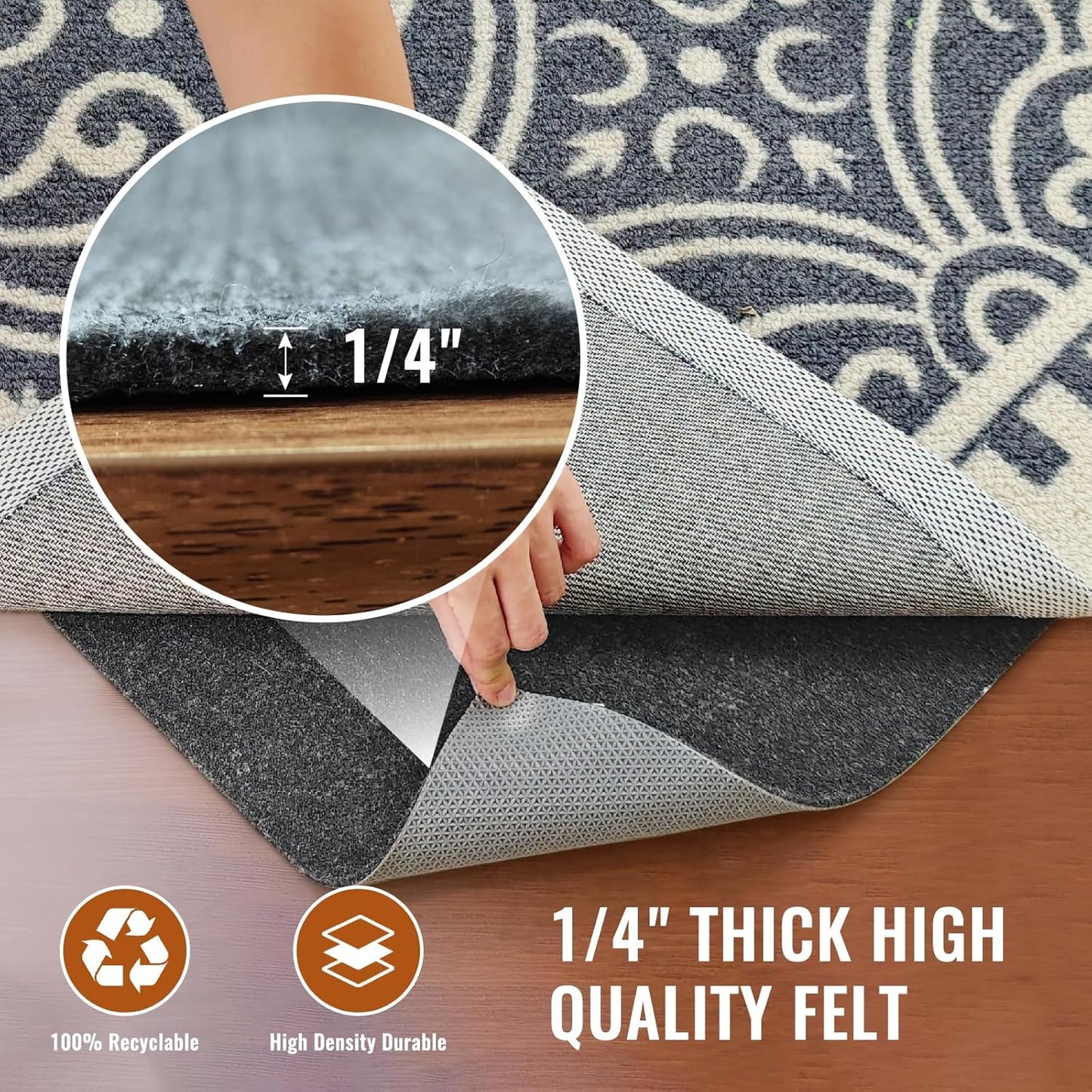 Felt Rug Pad, 2 x 3 Ft Rubber Non-Slip Rug Pad Gripper, Keep Rugs Secure and in Place, Extra Strong Under Carpet Mat Cushion - for All Floors