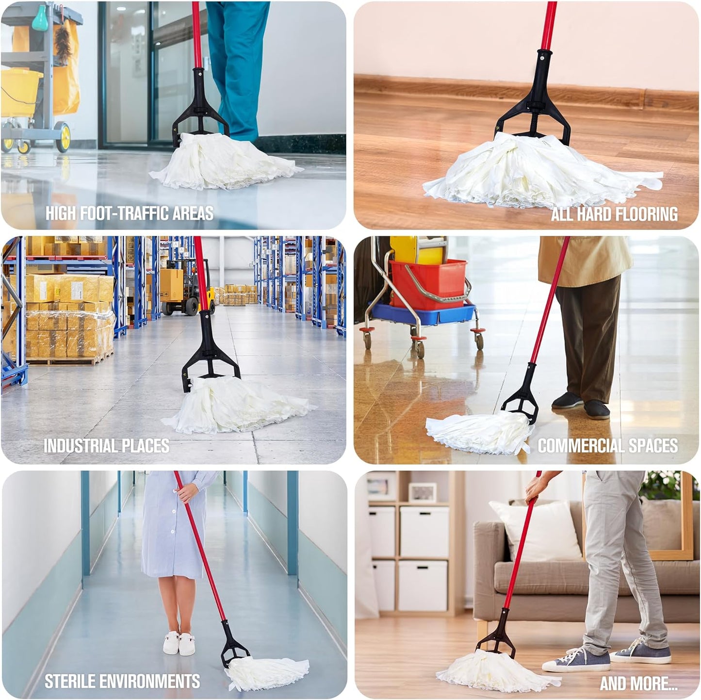 Matthew Cleaning Looped-Open Disposable Industrial Wet Mop Head 1.25'' Universal Headband Non-Woven Commercial Replacement for Indoor & Outdoor Use, Floor Cleaning String Mop Refill 6 Pack