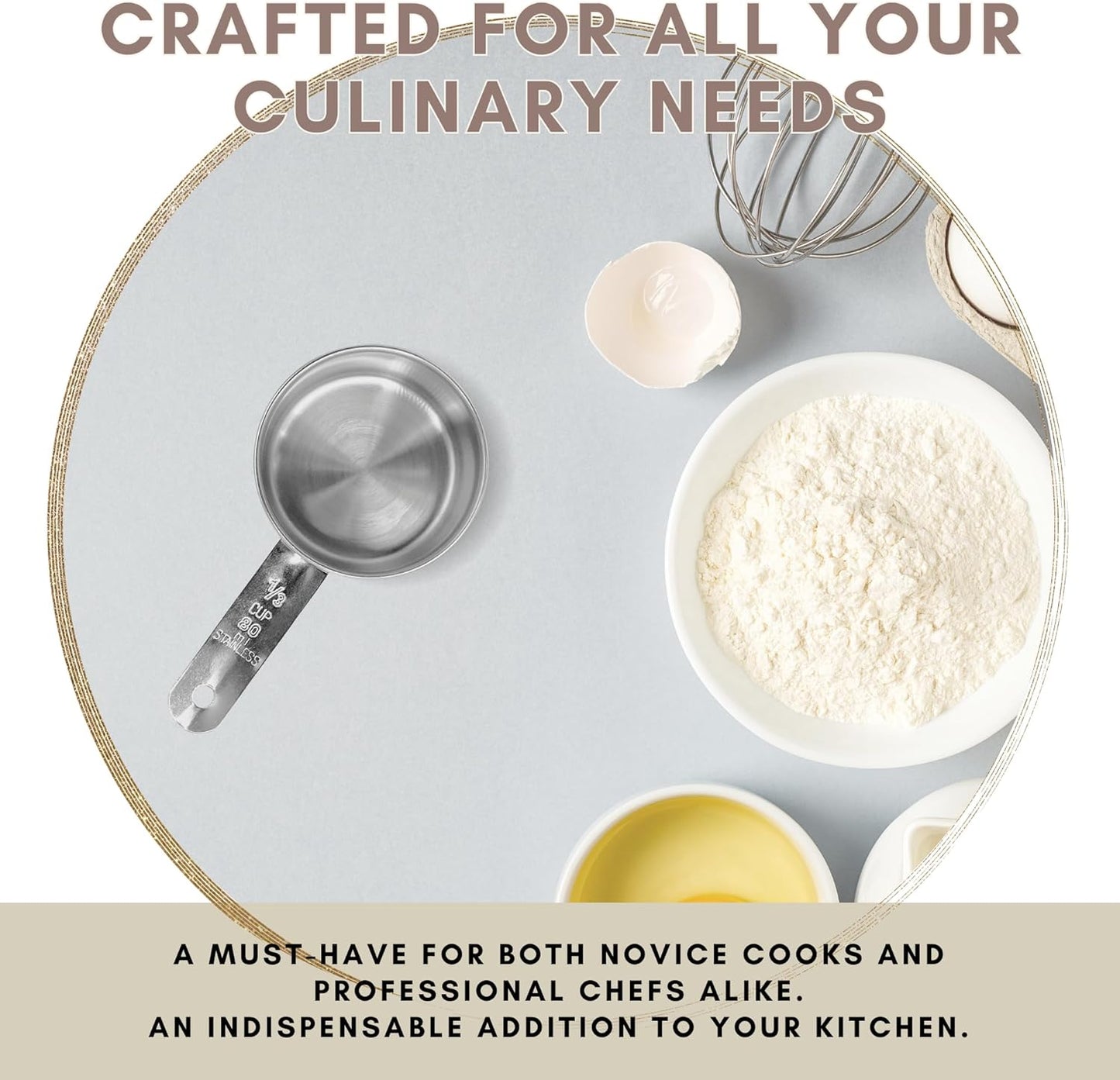 1/3 Cup Stainless Steel Measuring Cup | Sturdy Metal 80 ml | 80 cc | 3 oz | Single Cup for Wet and Dry Ingredients | Great for use as 1/3 Cup Dog Food Scoop - 12 PK