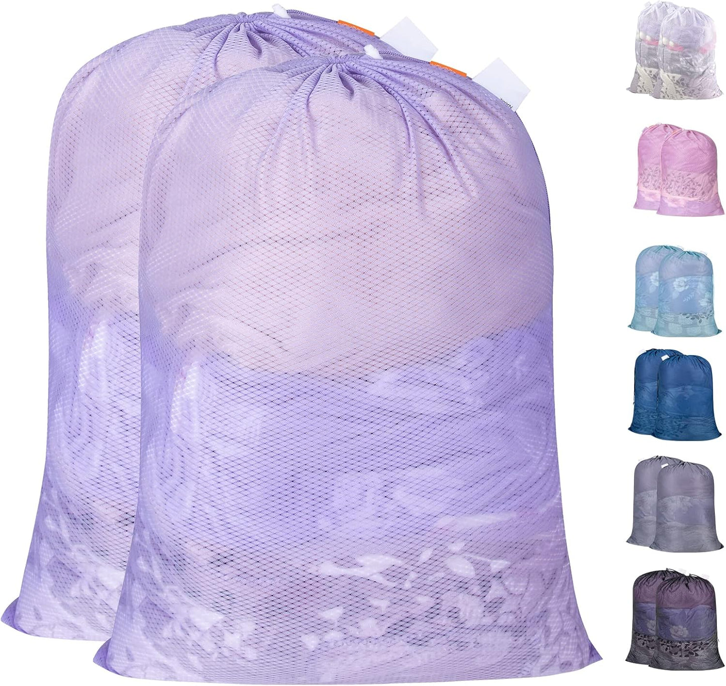 Polecasa Heavy Duty Large Mesh Laundry Bags with ID Tag and Locking Drawstring Closure - 2 Pack, 24 x 36 inches - Laundry Hamper Liner, Washable Laundry Bag for Travel, Sports, Dorms (Purple)