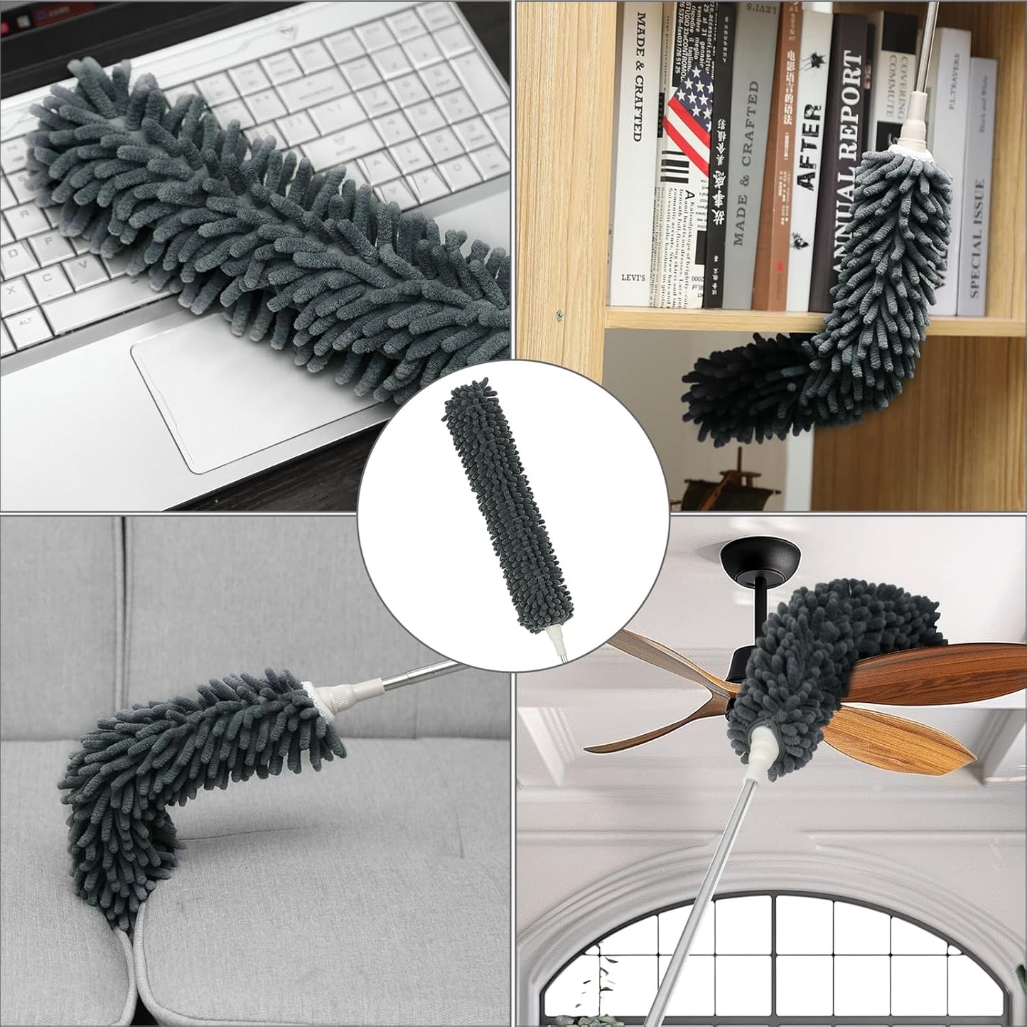 10 PCS Microfiber Feather Duster Kit, Dusters for Cleaning with Extension Pole, Retractable Bendable, Gap Dust Brush Blind Duster, for Cleaning Ceiling Fan, High Ceilings, Cars