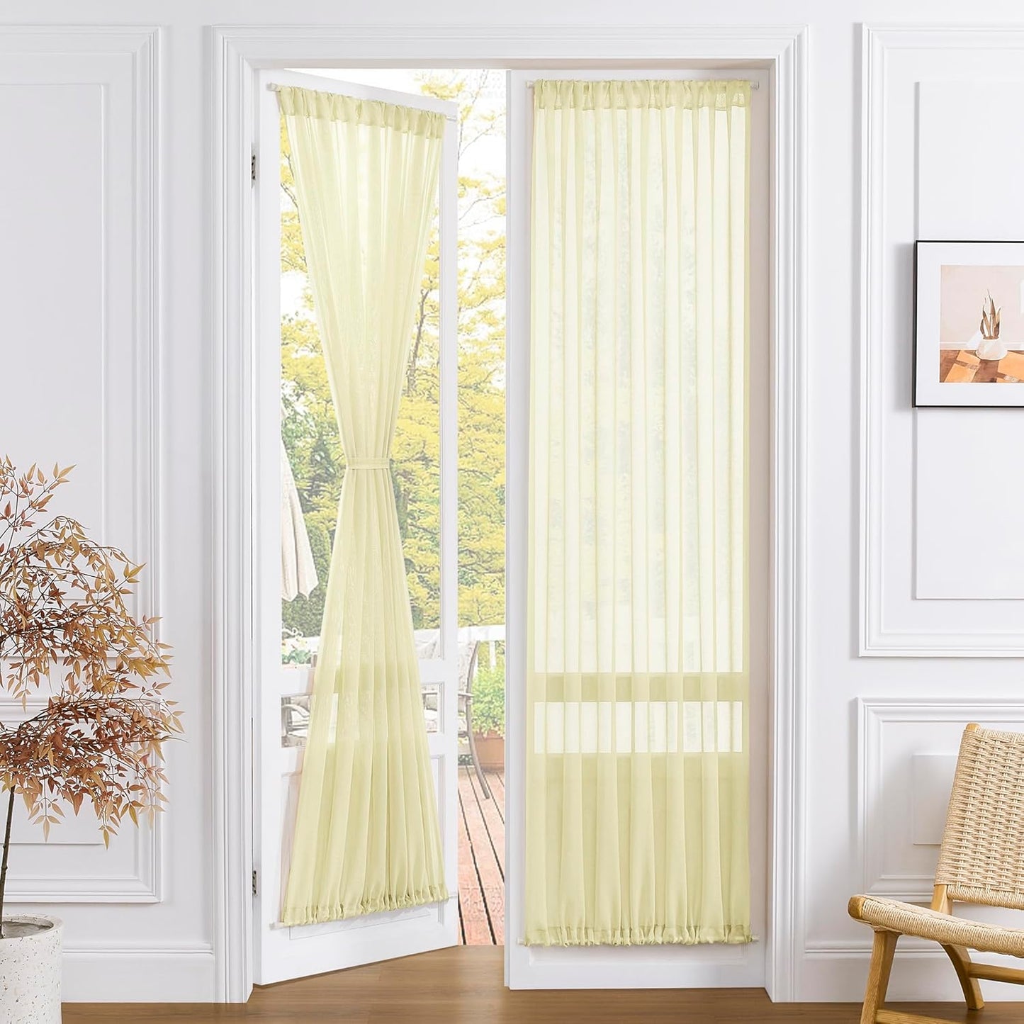 Tollpiz Sheer Door Curtains Closet Linen Textured Curtain Sheers Doorway Light Filtering Voile Patio Door Rod Pocket Curtains French Door, 54 x 80 inches Long, Transparent Yellow, Set of 1 Panel