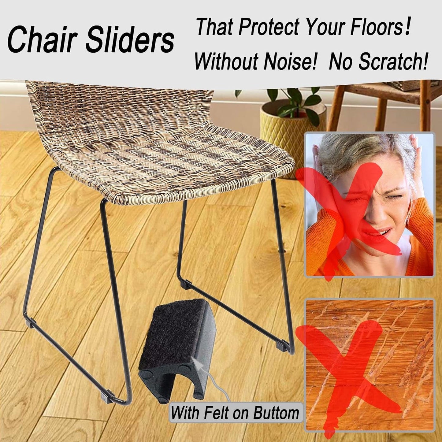 Rectangle U Shaped Chair Leg Tips Caps with Felt Pads,Furniture Feet Protector Slide Smoothly Glides No Scratches No Noise Protect Hardwood Floor,Fit 12mm(15/32inch) Diameter Tubular Leg (Black 24PCS)