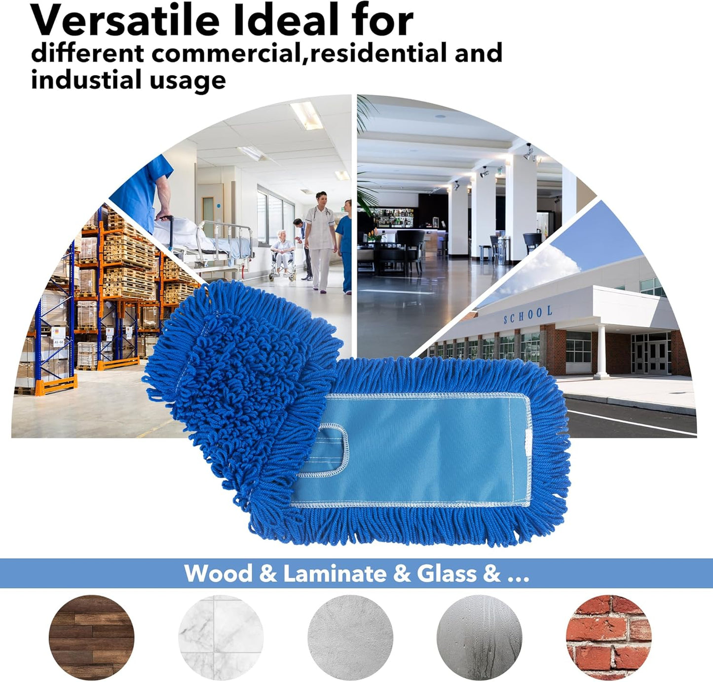 Matthew 24'' Microfiber Loop Dust Mop Washable Commercial&Residential Heavy Duty Mop Head Replacement Premium Absorbent Industrial Dust Mop Refill Pads for Hardwood, Office,Garage and Hotel -3Pack