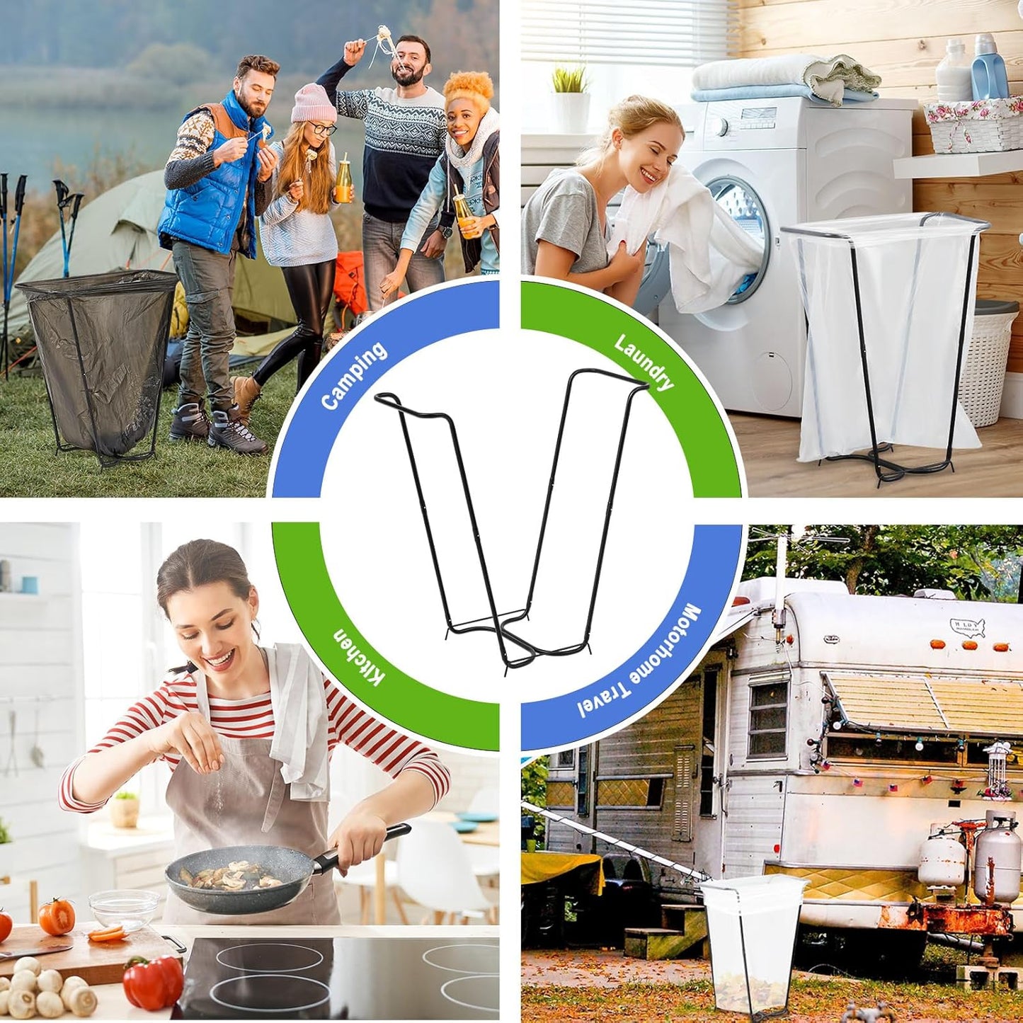 Gisafai 3 Pieces Metal Leaf Bag Holder Stand Portable Trash Bag Holder Frame Outdoor Holds 30-45 Gallons for Garden Garbage Lawn Yard Camping Leaves