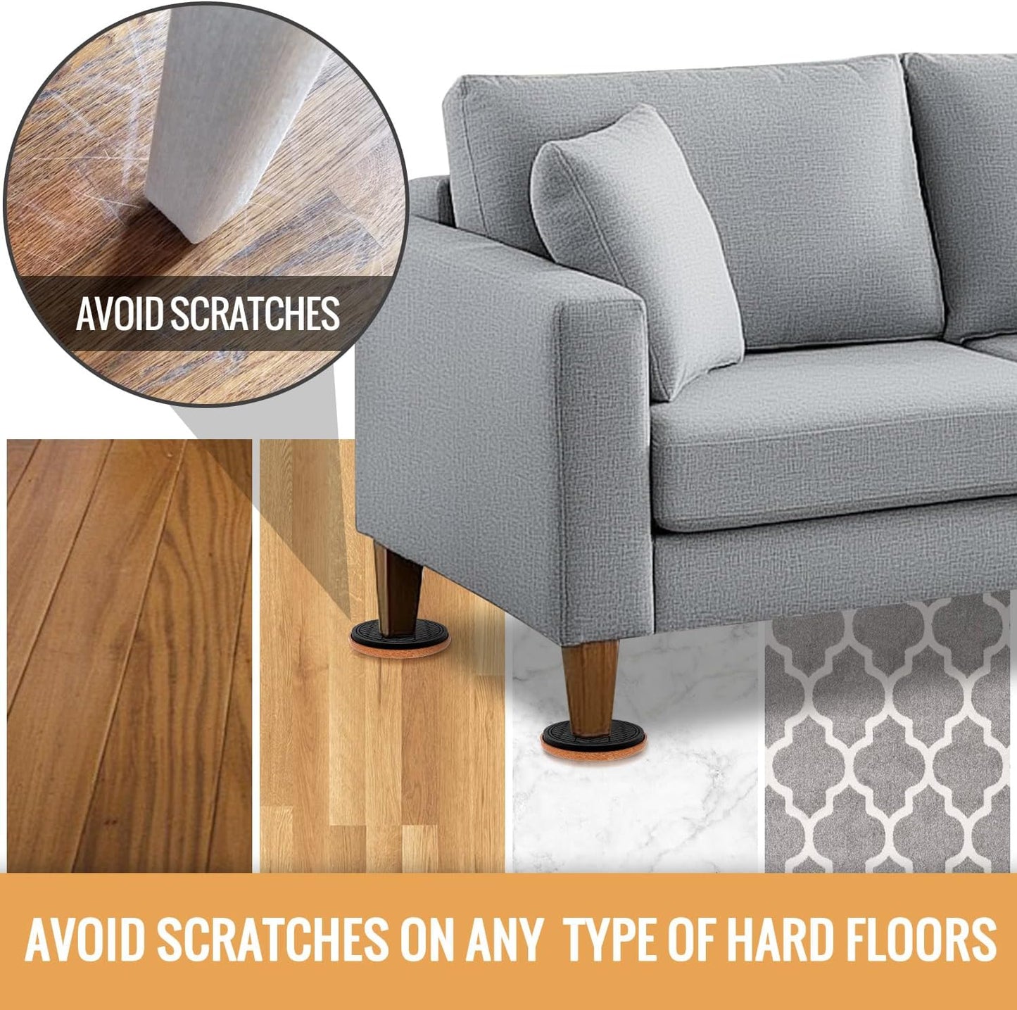 Felt Furniture Sliders for Hardwood Floors, PISAO 32 PCS 3 ½” Heavy Duty Furniture Movers - Unique Non-Scratch Design, Thick Felt Pads for Hard Surfaces, Move Large Furniture Easily