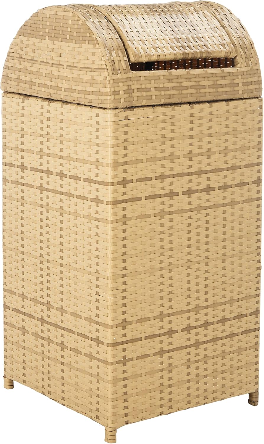 SAFAVIEH Outdoor Collection Mazeli Natural Woven Swing Top Dome Lid Trash Bin (Fully Assembled) PAT7511D