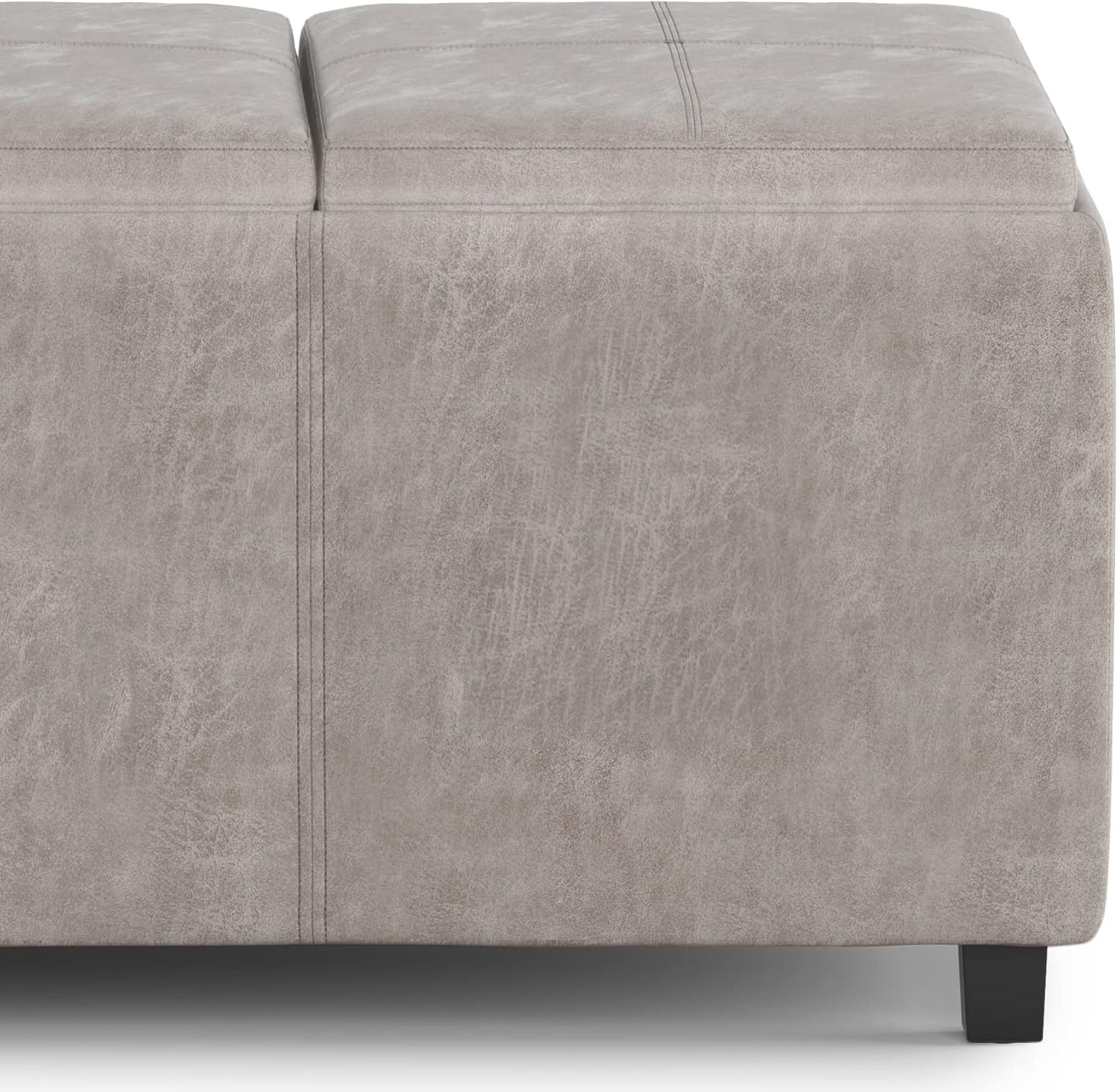 SIMPLIHOME Avalon 42 inch Wide Contemporary Rectangle Storage Ottoman in Distressed Grey Taupe Vegan Faux Leather, Assembled, for the Living Room, Entryway and Family Room