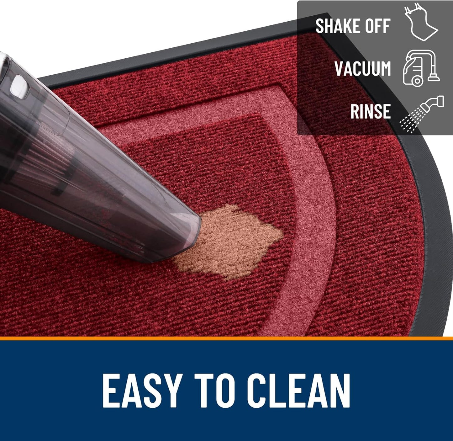 OLANLY Half Circle Door Mat Indoor Outdoor Entrance Welcome, Waterproof All-Season, All-Weather Doormat, Sturdy Natural Rubber, Low Profile, Easy Clean Patio Porch Entryway Mat, 47x23, Wine Red