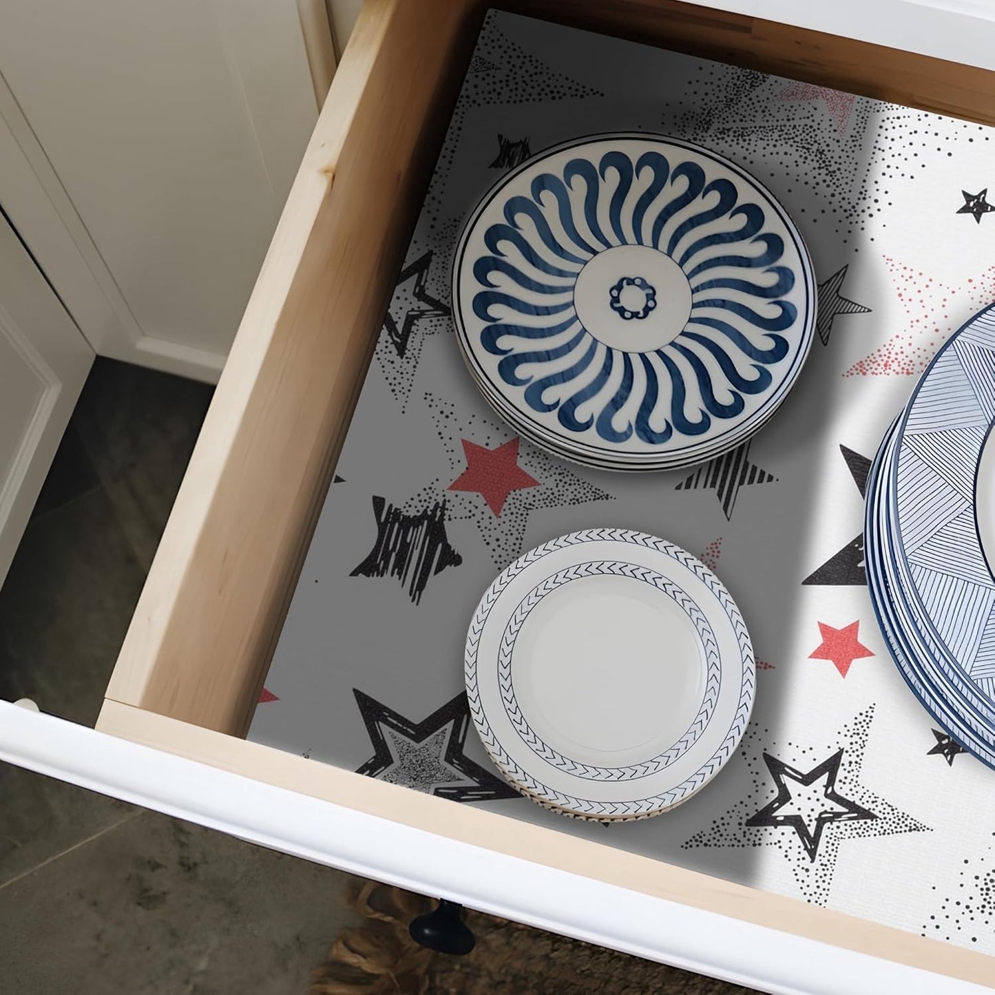 Shelf Liner 18" W x 384" L Long Non Adhesive Kitchen Drawer Liner, Waterproof Shelf Liner Durable Anti-Slip for Kitchen Cabinets