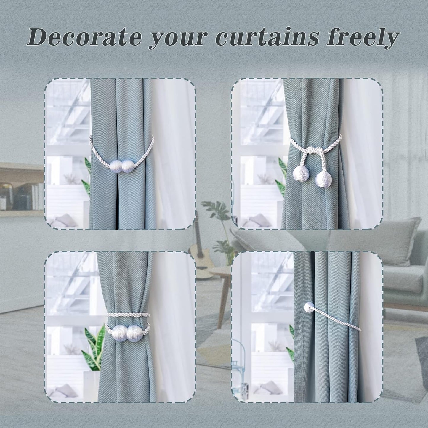 Hion Magnetic Curtain Tiebacks White 2pcs, Curtain Tiebacks Buckles Holdbacks Holders Hooks Clip for Home Bedroom Office Decorative Curtain