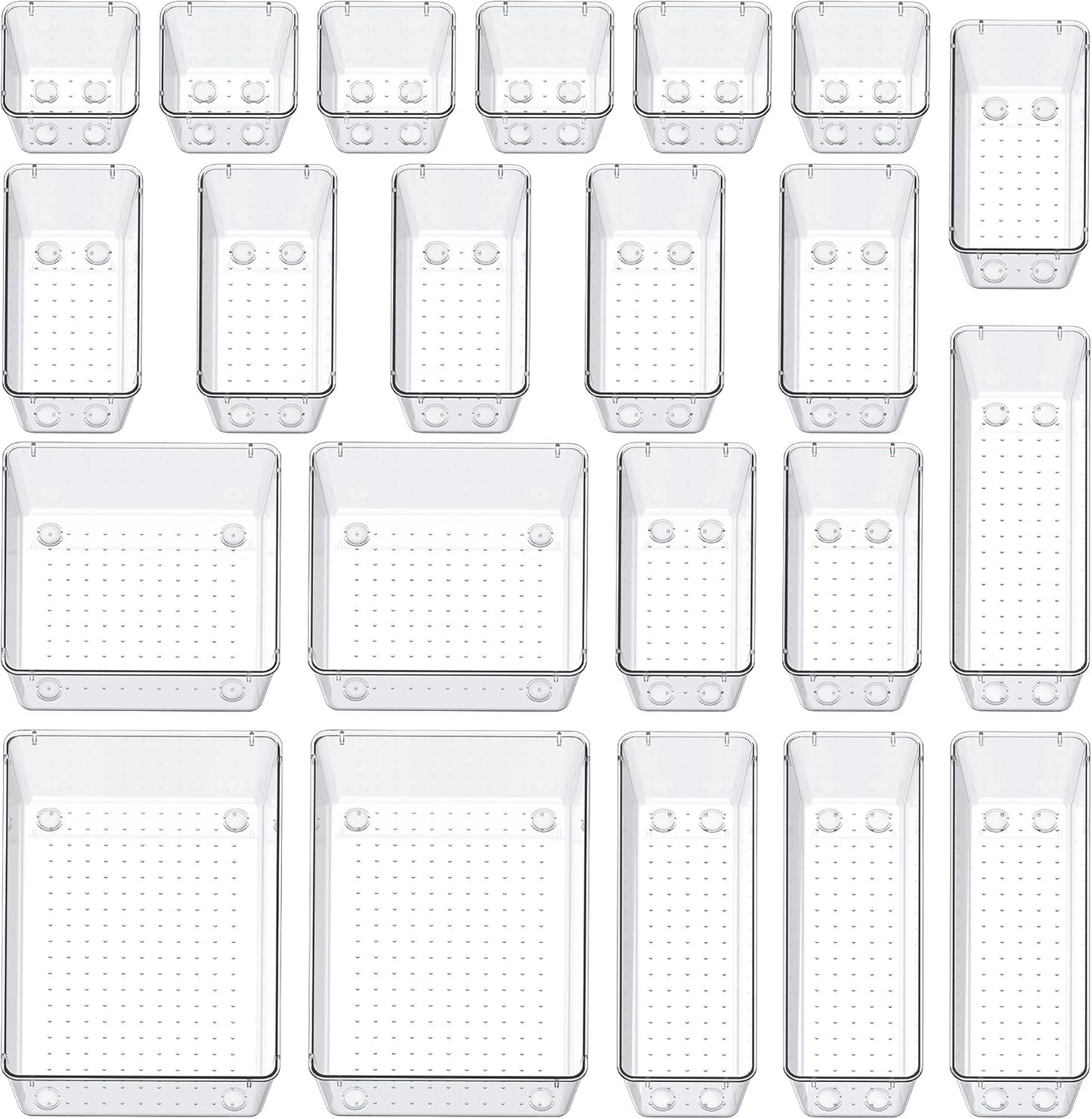 SMARTAKE 22-Piece Drawer Organizer with Non-Slip Silicone Pads, 5-Size Clear Desk Drawer Organizer Trays Storage Tray for Makeup, Jewelries, Utensils in Bedroom Dresser, Office and Kitchen, Clear