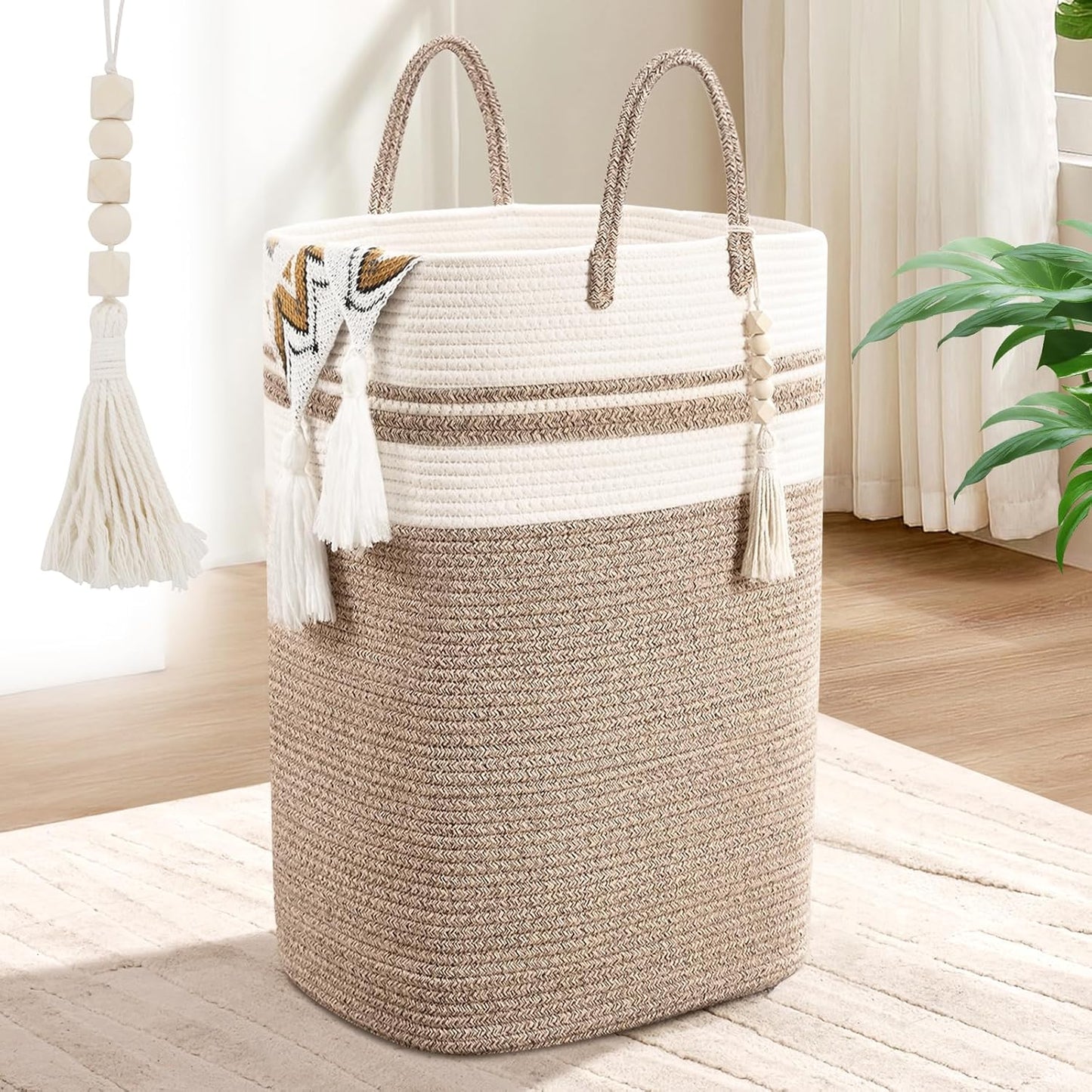 Woven Laundry Basket for Clothes, 100 L Large Rectangle Laundry Hampers, Nursery Storage Basket for Toys, Tall Dirty Clothes Hamper for Bedroom Aesthetic, Bathroom, Laundry Room