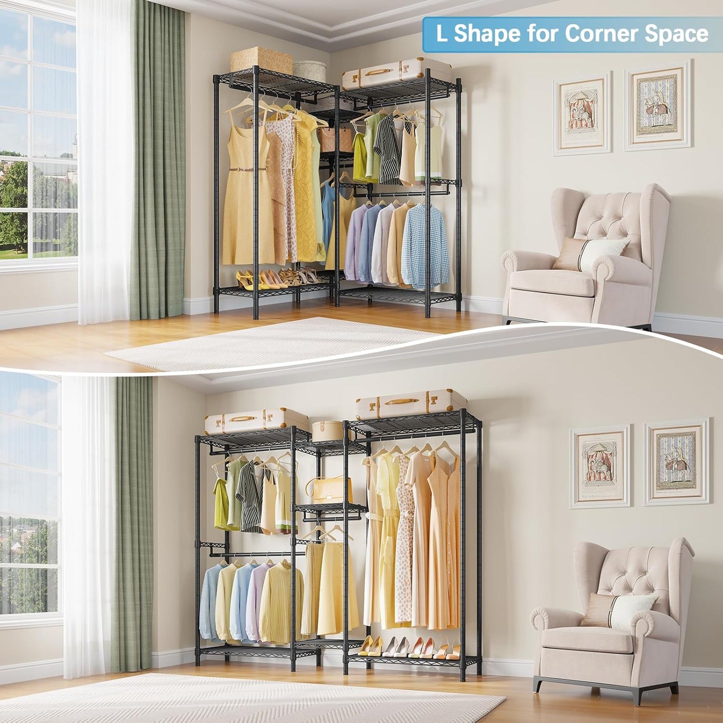 VIPEK Classic V6 Medium Wire Garment Rack Heavy Duty Clothes Rack for Hanging Clothes, Metal Freestanding Closet Wardrobe Racks 59.8" L x 14.6" W x 76.4" H, Max Load 750lbs, Black