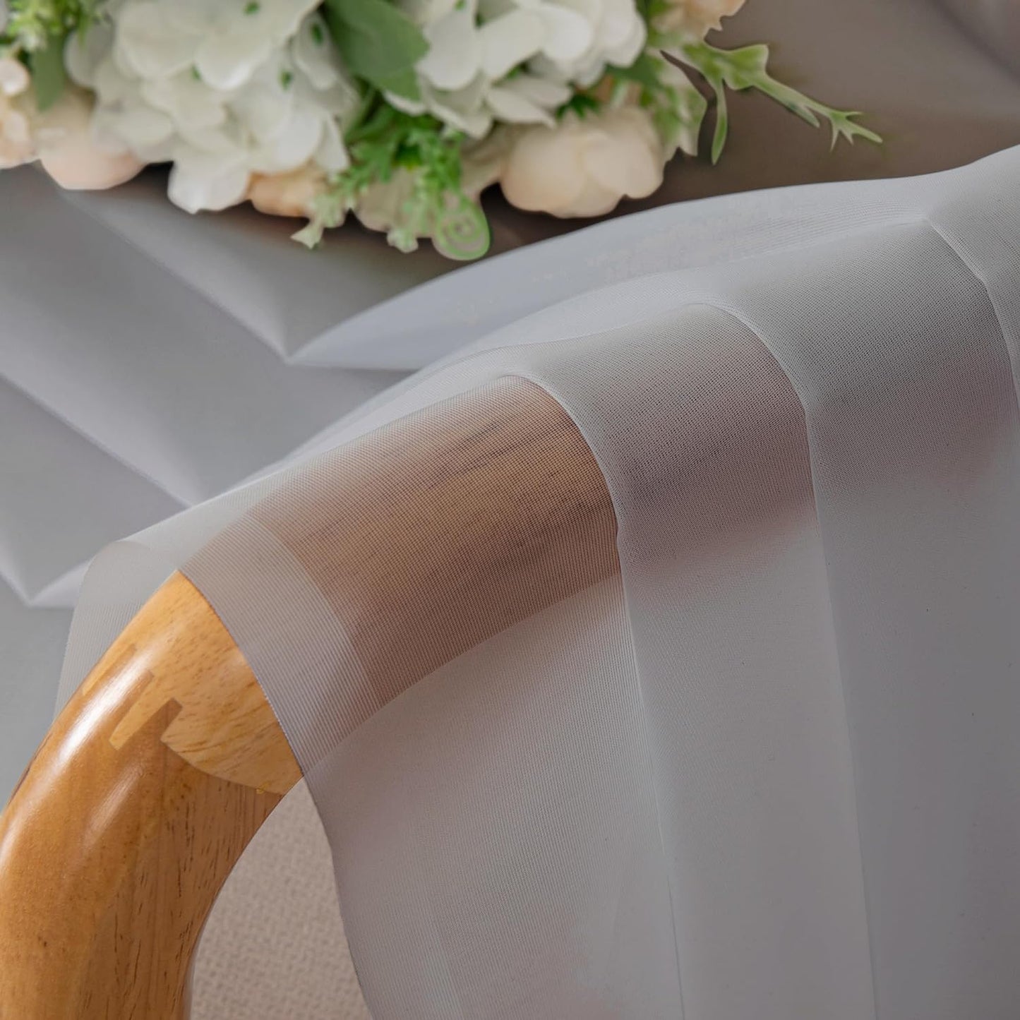 Chyhomenyc Sheer Light Grey Tier Curtains 24 Inch Length, Small Window Curtains Treatment for Bathroom Living Room Basement, Short Rod Pocket Cafe Curtain, 42W x 24L Inches, 2 Panels