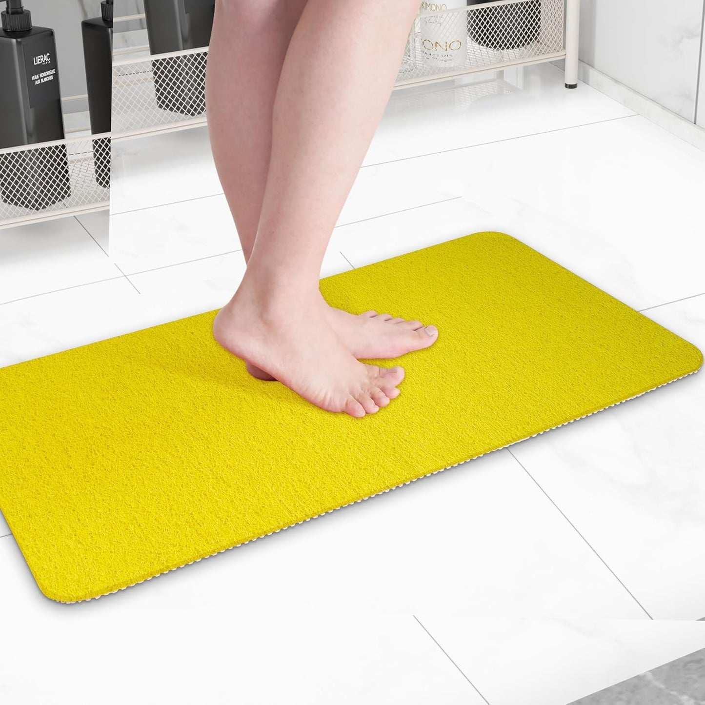 Non-Slip Bathtub Mat, Anti Slip Shower Mat, Fast Drying Bathtub Mats, Foot Scrubber Mat, Anti Slip Mat for Tub, Floor, Bathroom, Kitchen, Home, Hotel (Yellow 36"×24")