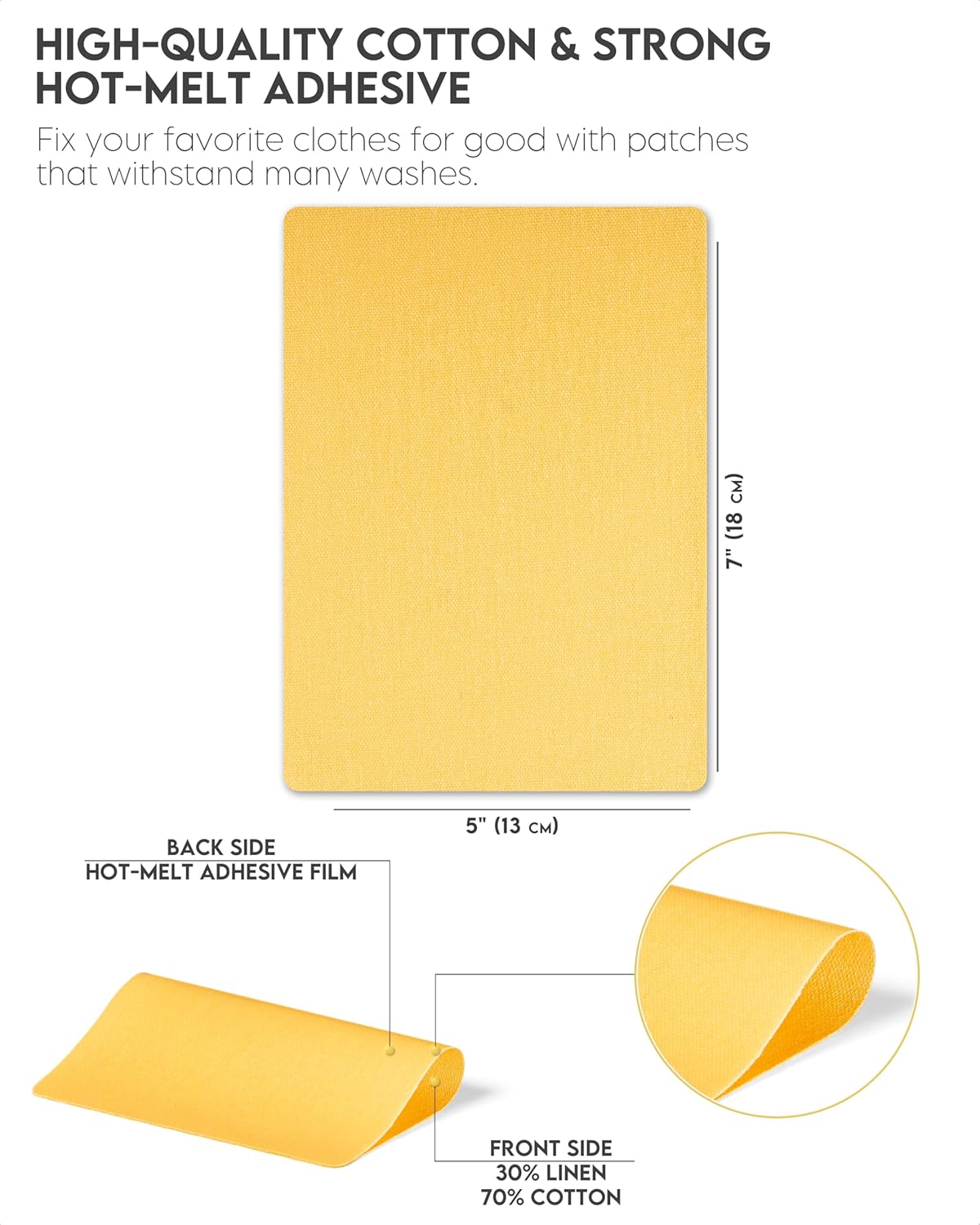 ZEFFFKA 12-Pack Linen Iron-on Patches Fabric Repair Kit for Clothing Shirts Pants Dresses Natural Look Strong Adhesive 12 Colors 30% Linen 70% Cotton 5” x 7”