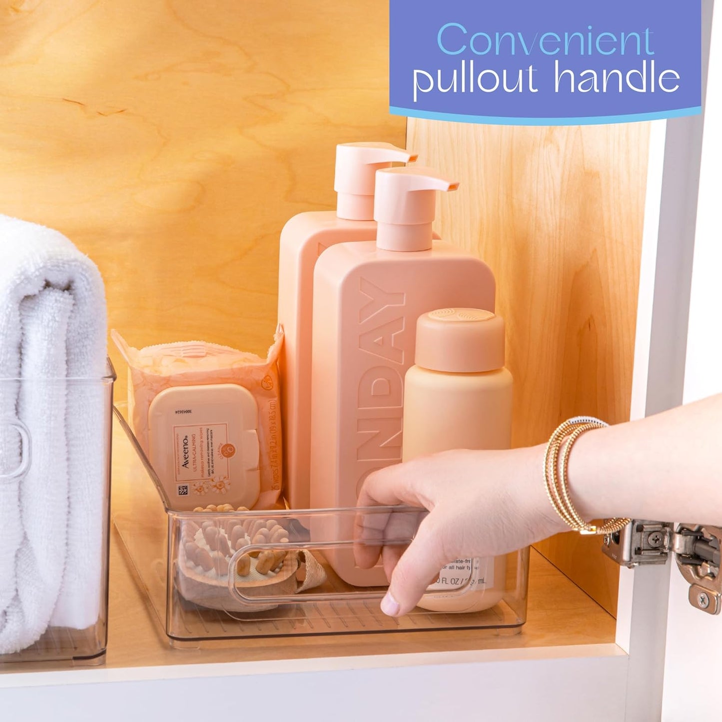 Plastic Food Storage 6 Pack Clear Container Bin with Handles for Organizing Kitchen, Pantry, Refrigerator, Freezer, Pantry, Cabinet, Closet, Bathroom. Stackable 10”x8”x3”