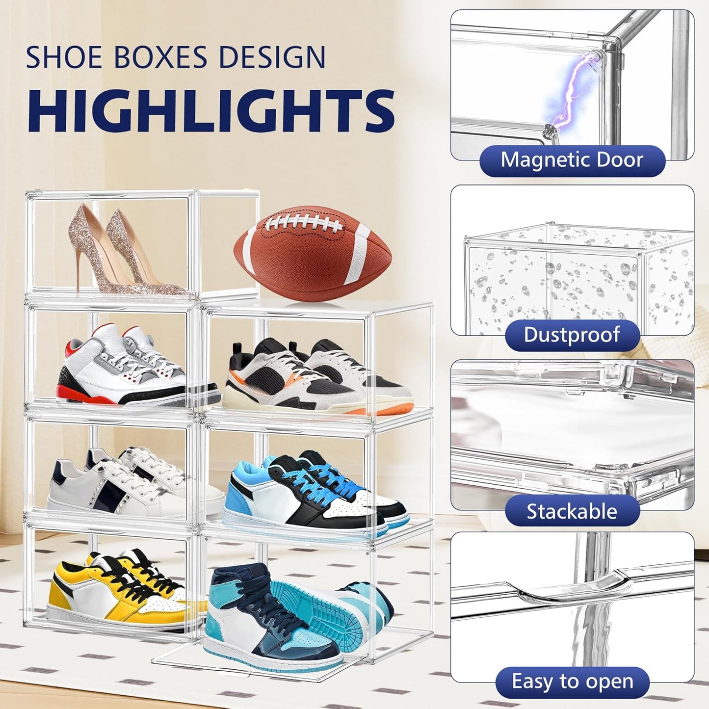 12 Pack Shoe Organizer Clear Plastic Stackable Shoe Storage Boxes with Magnetic Lid Acrylic Display Case Shoe Sneaker Rack for Closet,Fit up to US Size 12