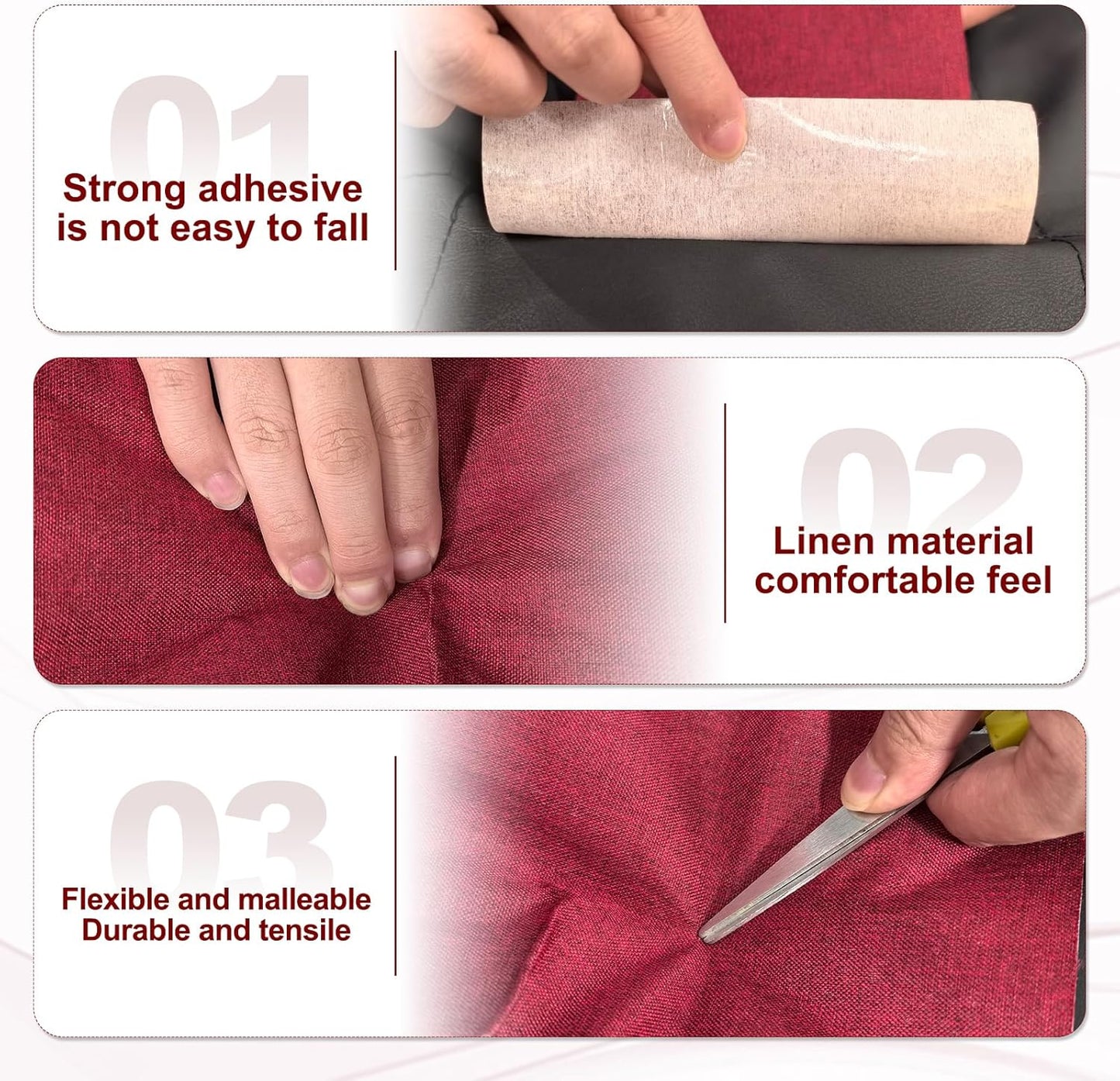 PATIKIL 70x6.2 Inch Linen Repair Tape, Repair Fabric Patch Self Adhesive Couch Patch Line Repair Patch for Furniture Sofa Car Seats Office Chairs, White