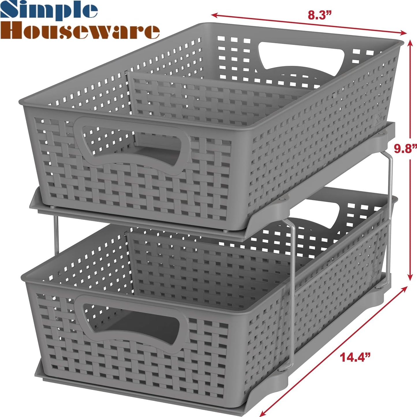 Simple Houseware 2 Tier Bathroom Organizer Tray Pull-Out Sliding Drawer/Under-Sink Storage, Grey
