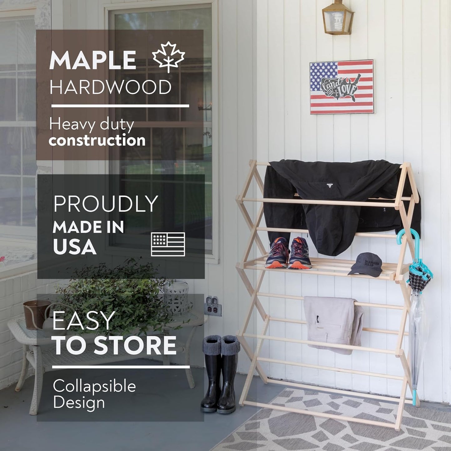 Pennsylvania Woodworks Clothes Drying Rack: Solid Maple Hard Wood Laundry Rack for Blankets, Towels, Bedding & More, Heavy Duty Folding Drying Rack, Made in USA, No Assembly Needed, XXLarge