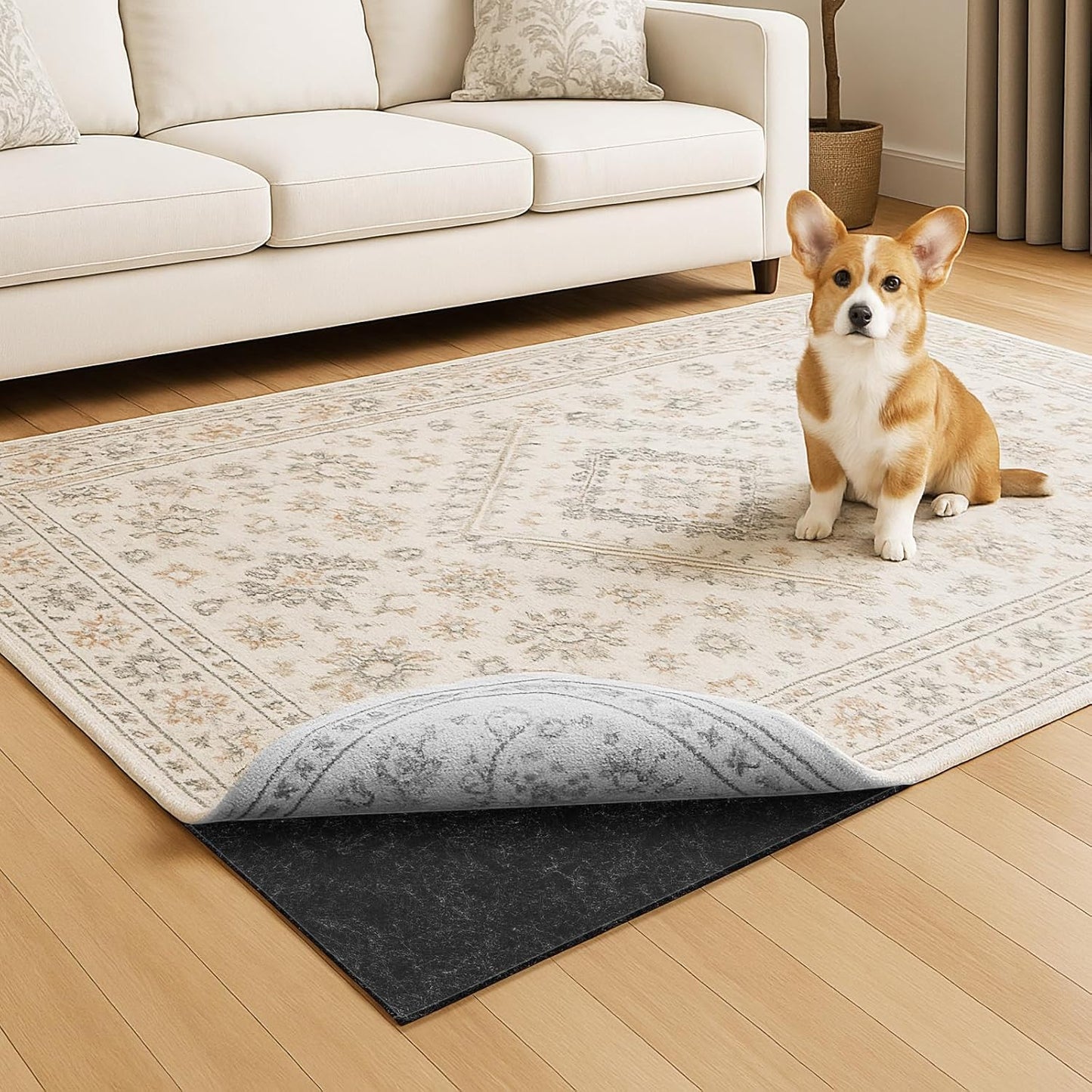 Warmstar 8x10 FT Non Slip Rug Pad,100% Waterproof Felt Rug Pad for Hardwood Floors,1/8” Thick Soft Carpet Pad with Natural Rubber Backing, Secure Grip & Floor Protection
